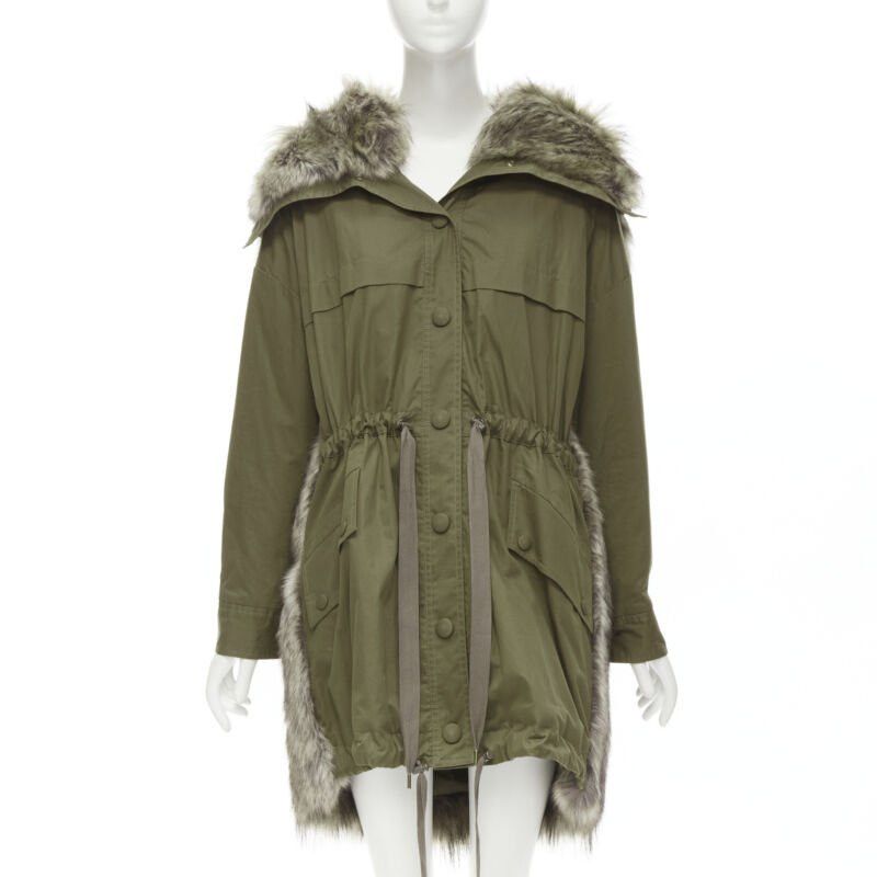 Stella McCartney STELLA MCCARTNEY brown faux fur military green drawstring parka FR34 XS Size XS / US 0-2 / IT 36-38 - 1 Thumbnail