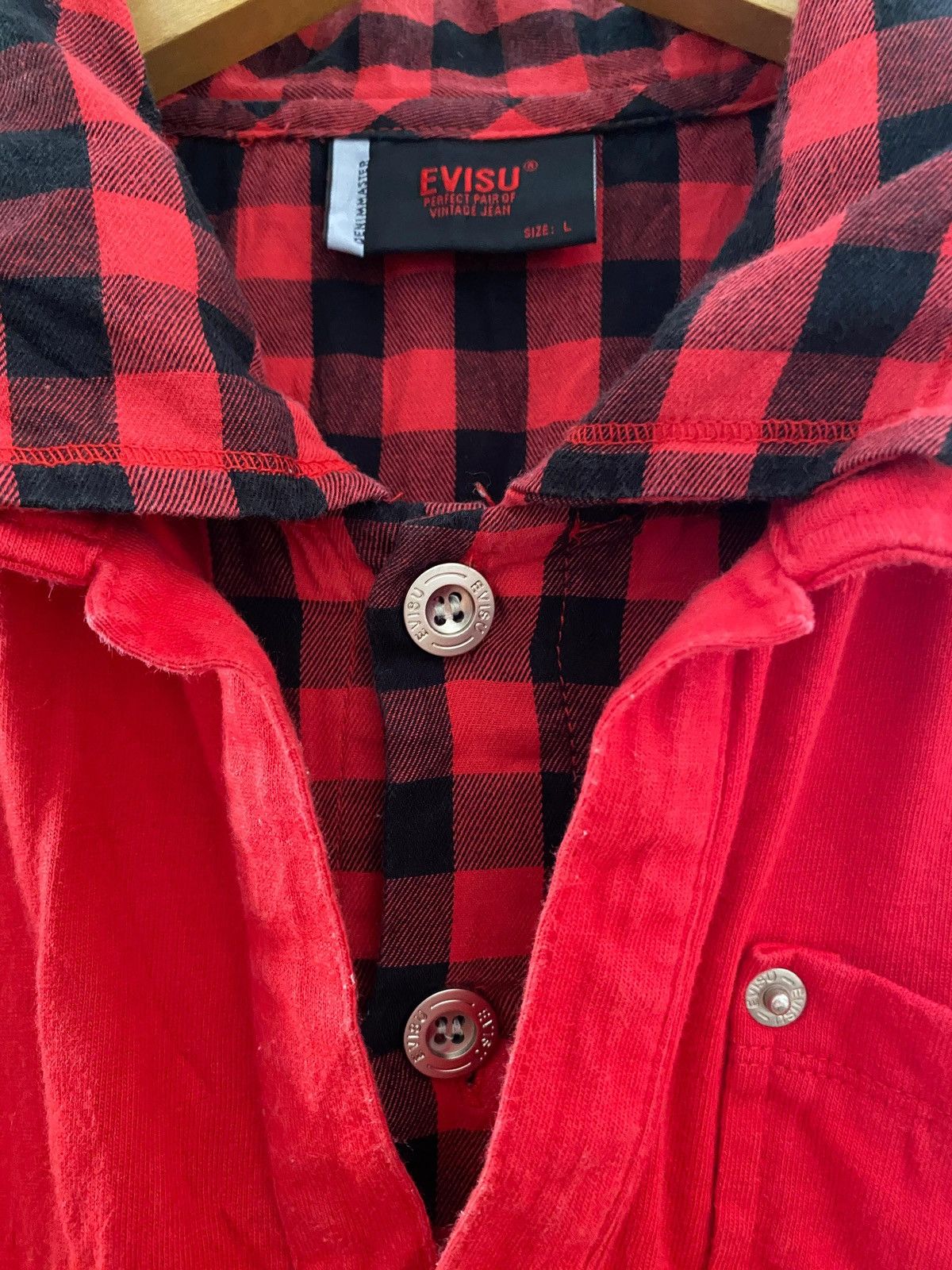 Japanese Brand Vintage Evisu Genes Big Logo Embroidered Mock Layered Shirt Size US L / EU 52-54 / 3 - 5 Thumbnail