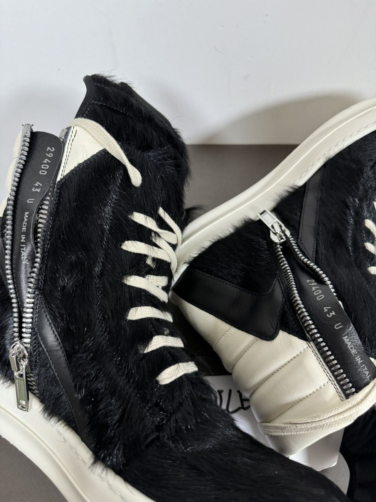 Rick Owens RICK OWENS PONY HAIR LEATHER BLACK MILK GEOBASKETS Size US 10 / EU 43 - 9 Thumbnail