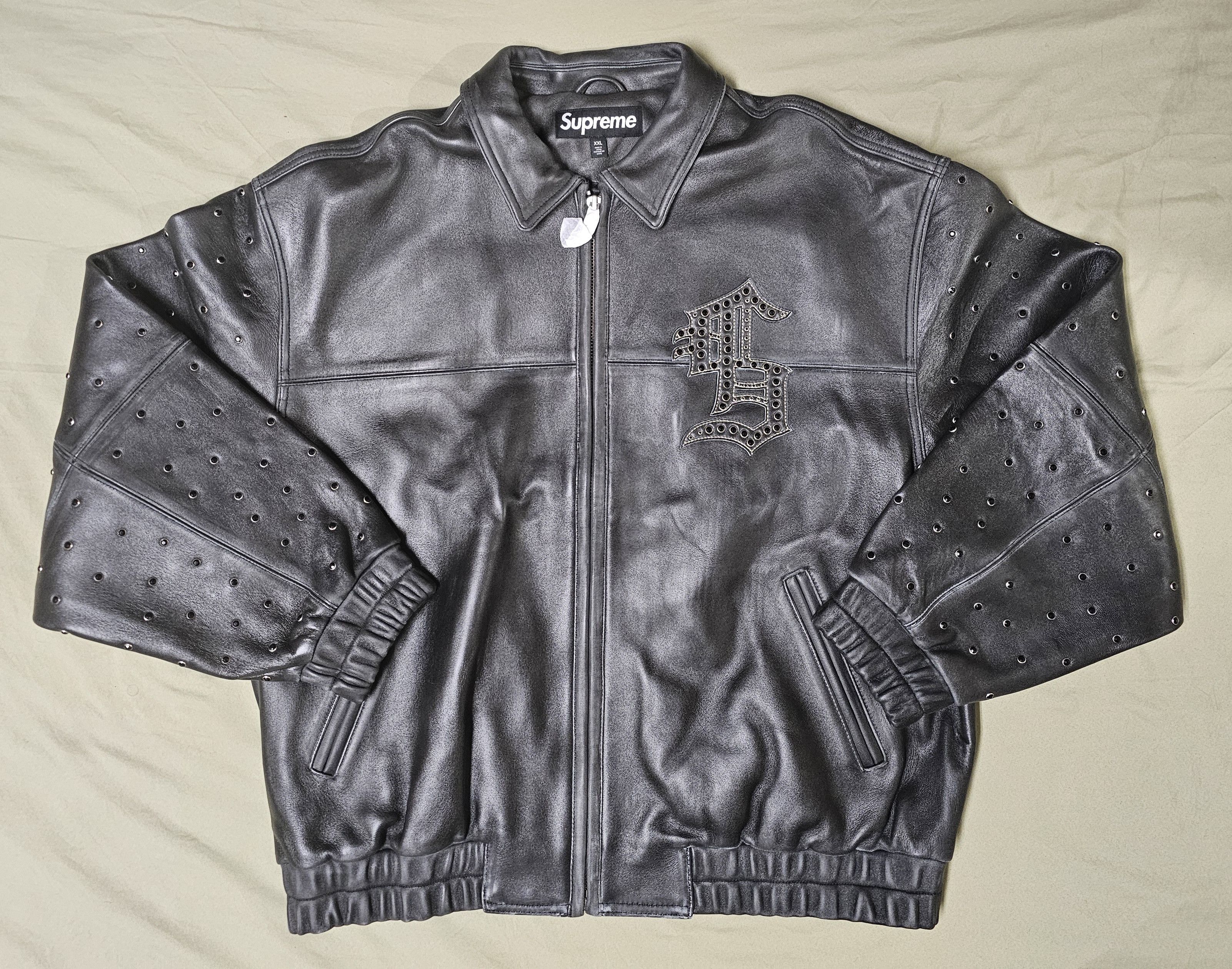 image of Supreme Gem Studded Leather Jacket in Black, Men's (Size 2XL)