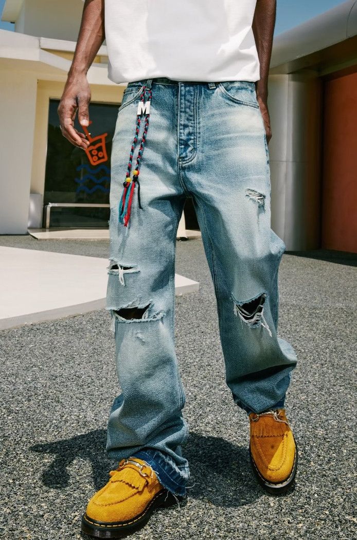 Vintage washed ripped bootcut jeans