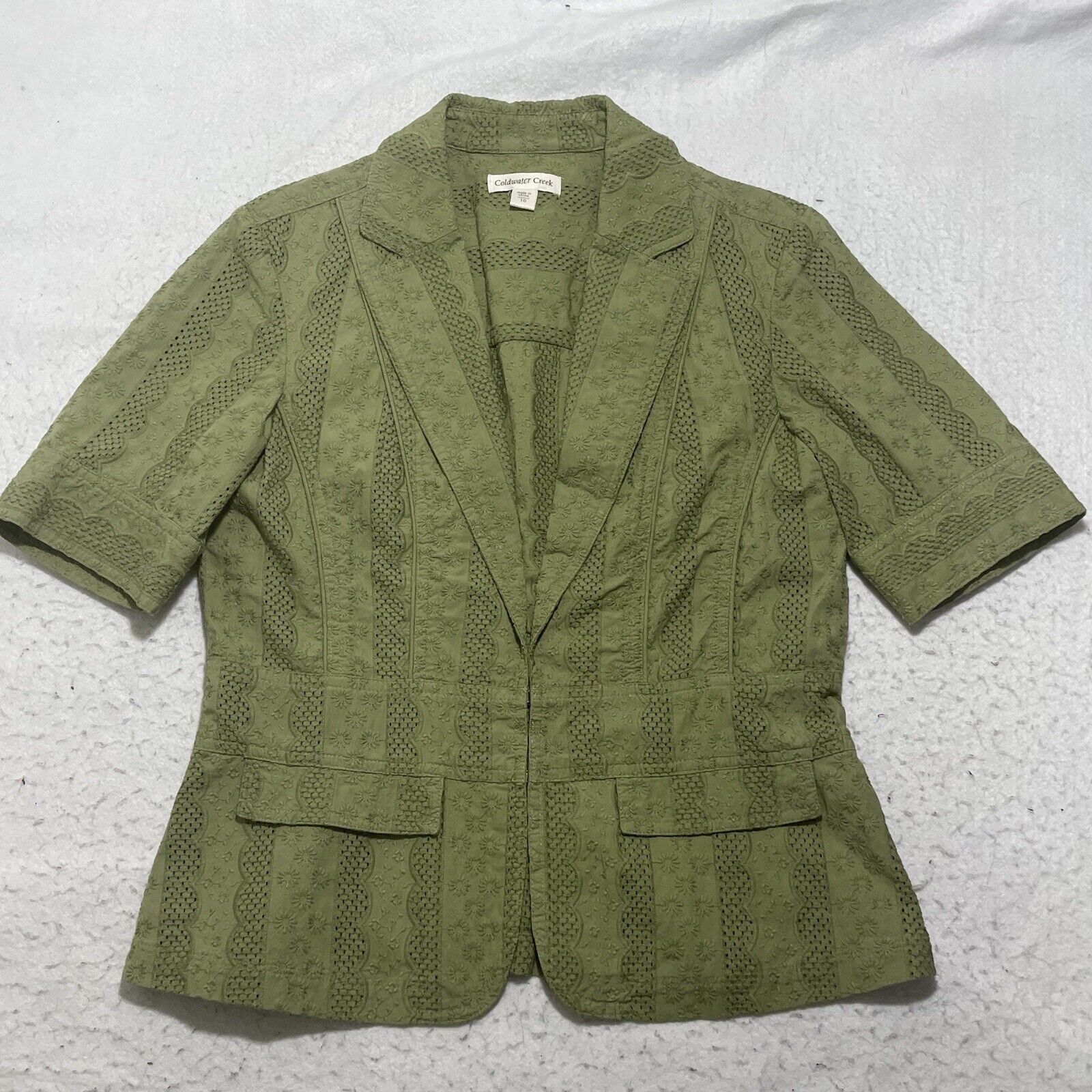 Coldwater Creek Coldwater Creek 10 Collared Open Knit Hook & Eye Clasp Top Size L / US 10 / IT 46 - 1 Thumbnail