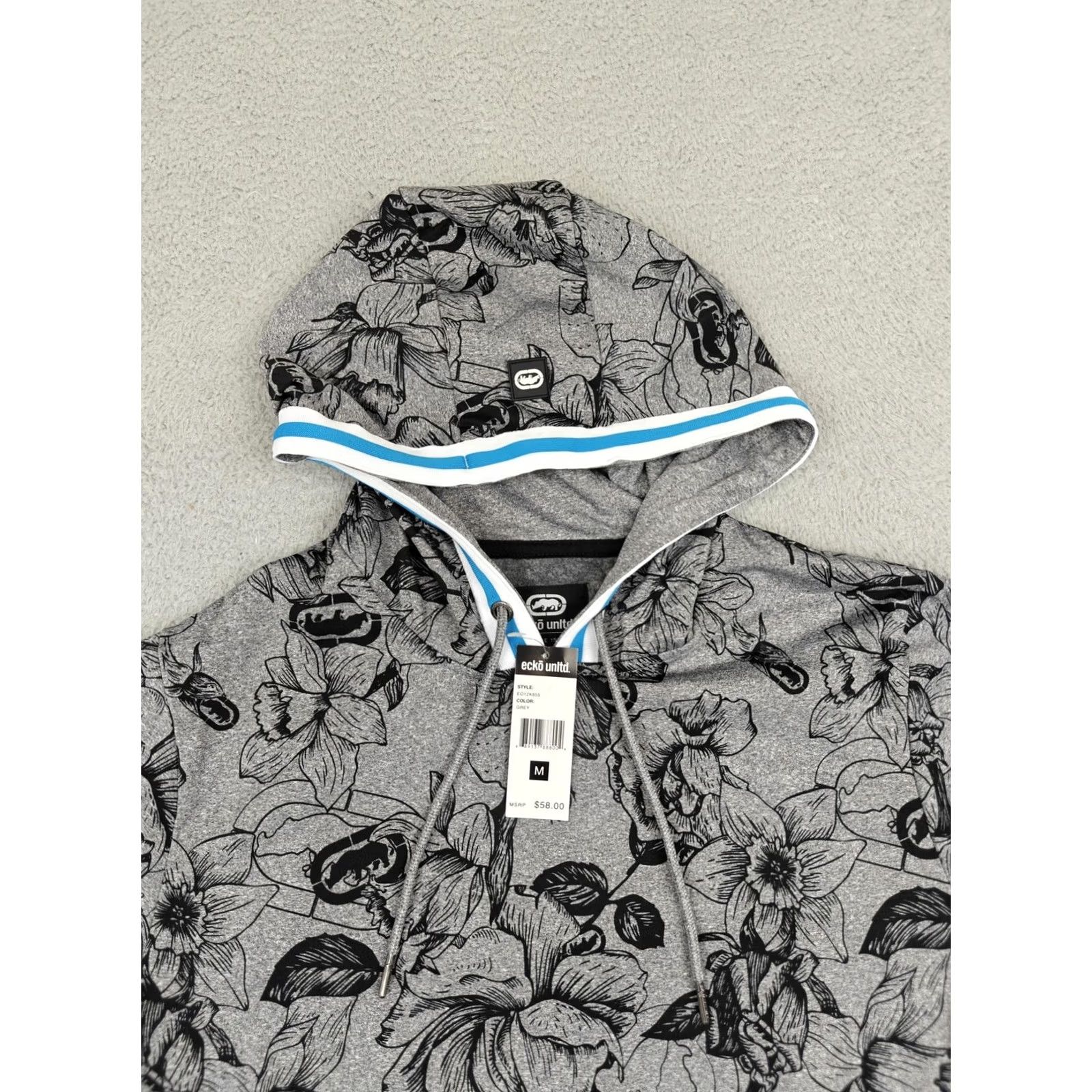 Ecko Unltd. Ecko Unltd Hoodie Mens Medium Gray Short Sleeve Floral Pullover Pockets E012K855 Size US M / EU 48-50 / 2 - 2 Thumbnail