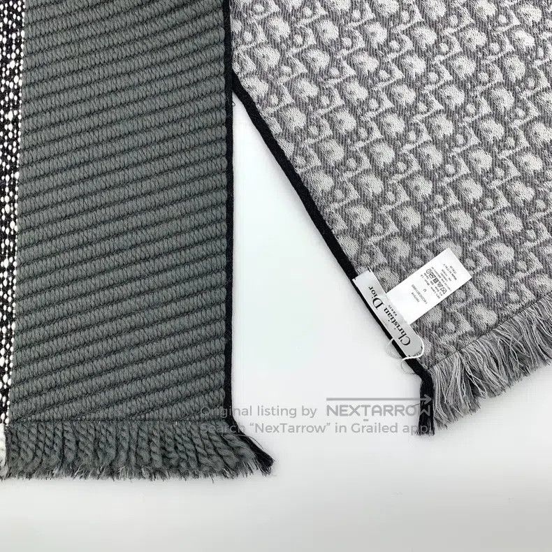 Dior Dior Dark gray logo jacquard full-print wool tassel scarf Size ONE SIZE - 5 Thumbnail