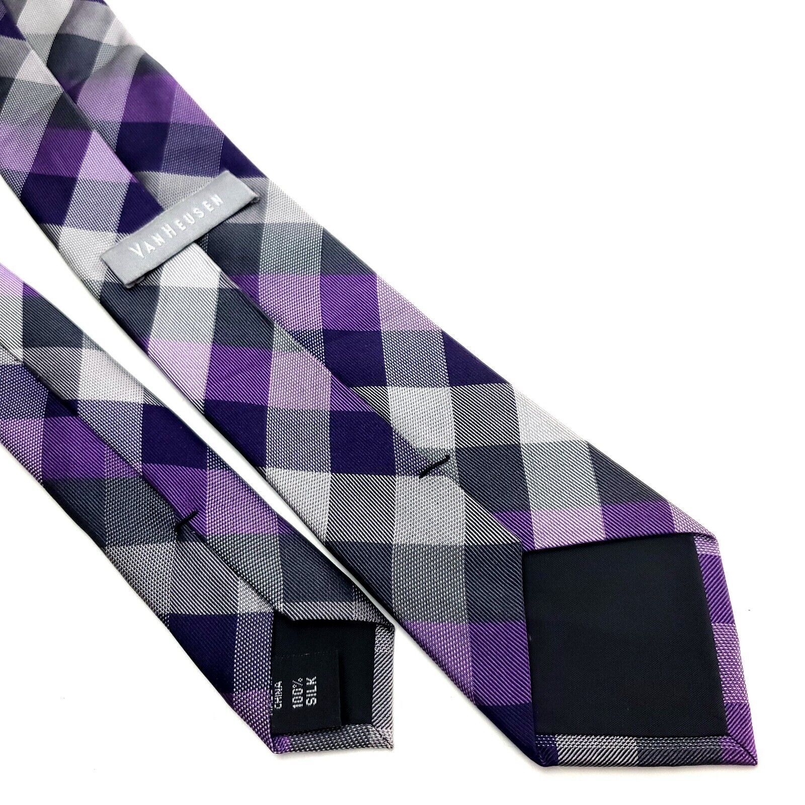 Van Heusen Van Heusen Silk Tie Purple Plaid Print Size ONE SIZE - 5 Thumbnail