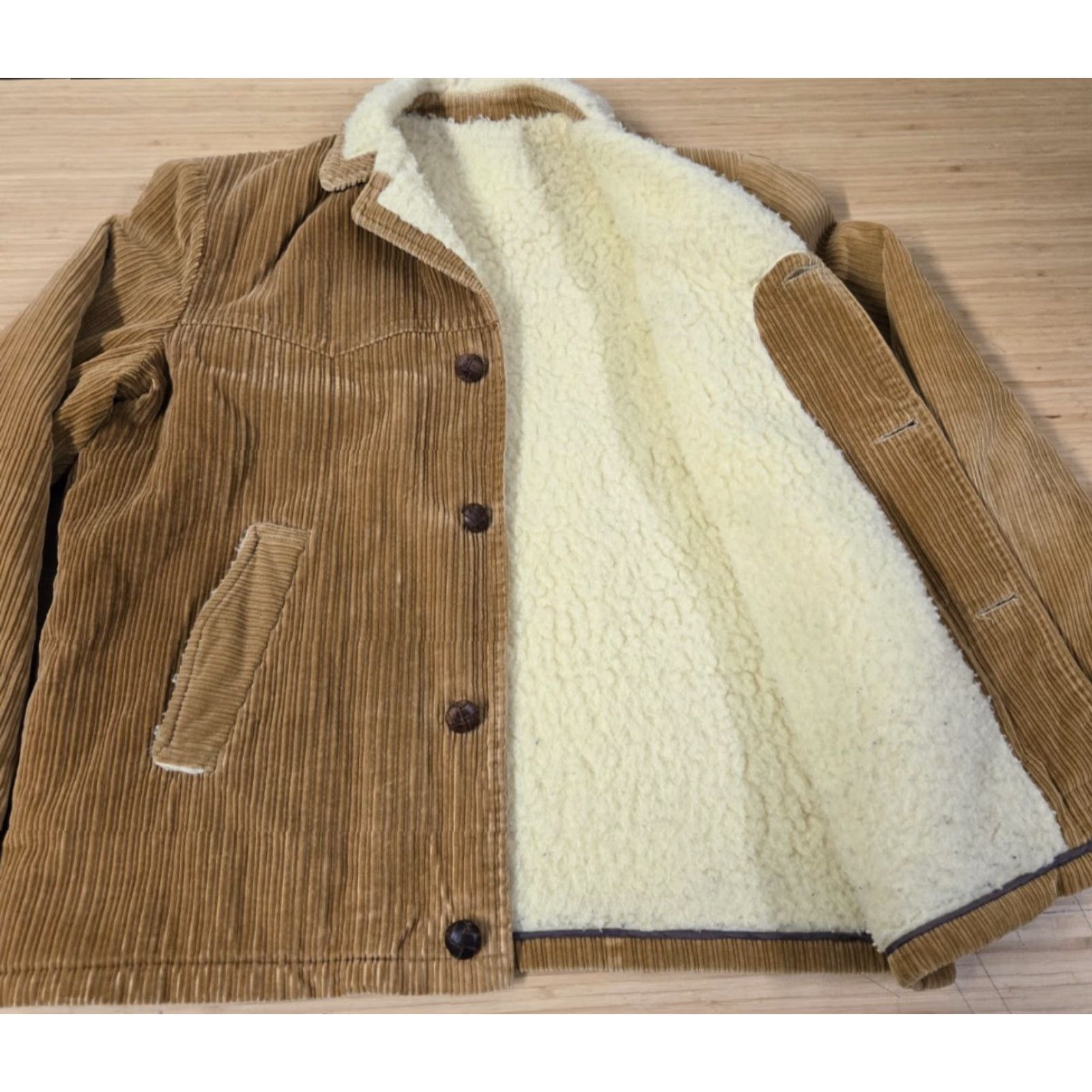Vintage VINTAGE 80s Corduroy Jacket Tan Sherpa Lined Men M Brown Button Overcoat Cowboy Style 80s 90s Size US M / EU 48-50 / 2 - 4 Thumbnail