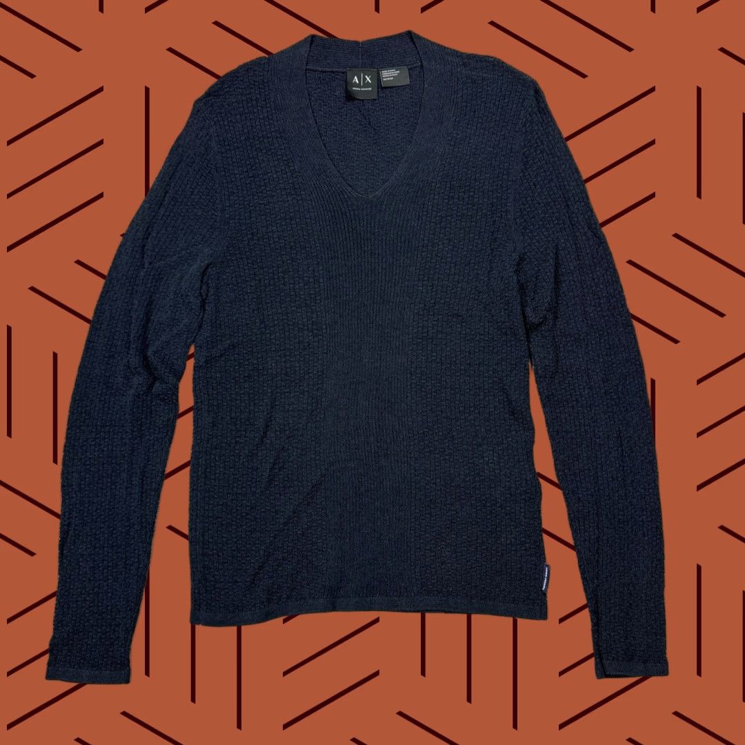 Armani Exchange ARMANI EXCHANGE Lightweight V-Neck Pullover Sweater Men XS Blue Cotton Blend Viscose Stretch Modern Size US XS / EU 42 / 0 - 1 Thumbnail