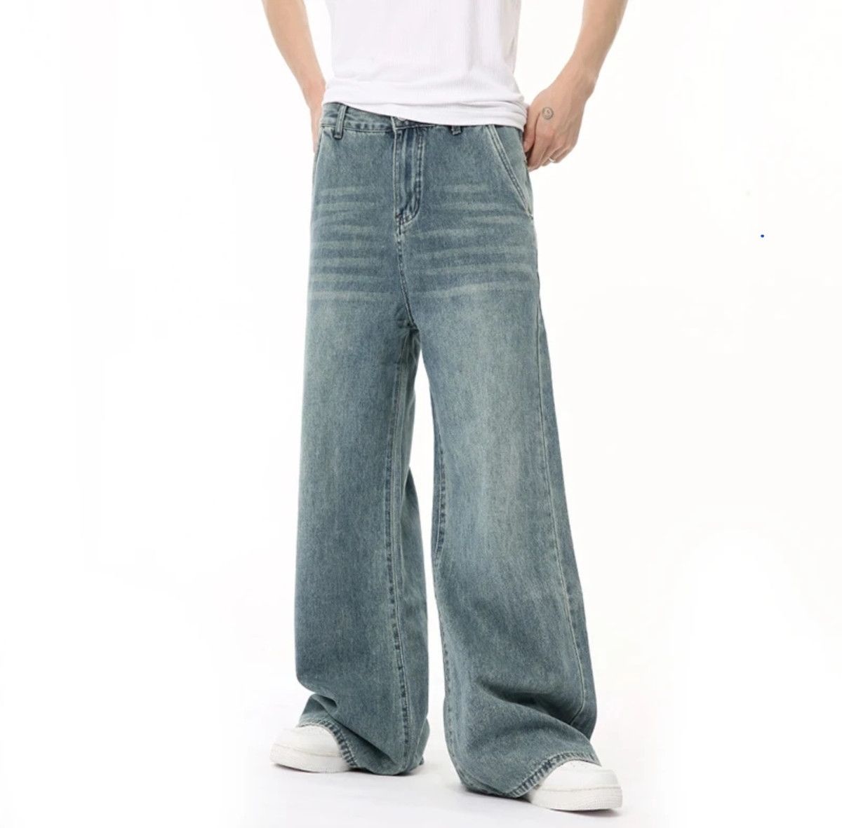 Jean Male Denim Pants Draping Straight Wide Leg Loose Washed Men Size US 34 / EU 50 - 2 Thumbnail