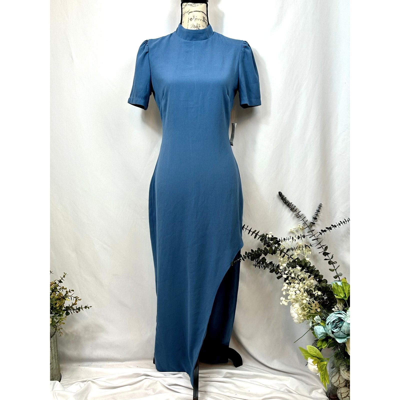 Alexia Admor Dixie Mock Neck Maxi Sheath Dress Denim Blue 4