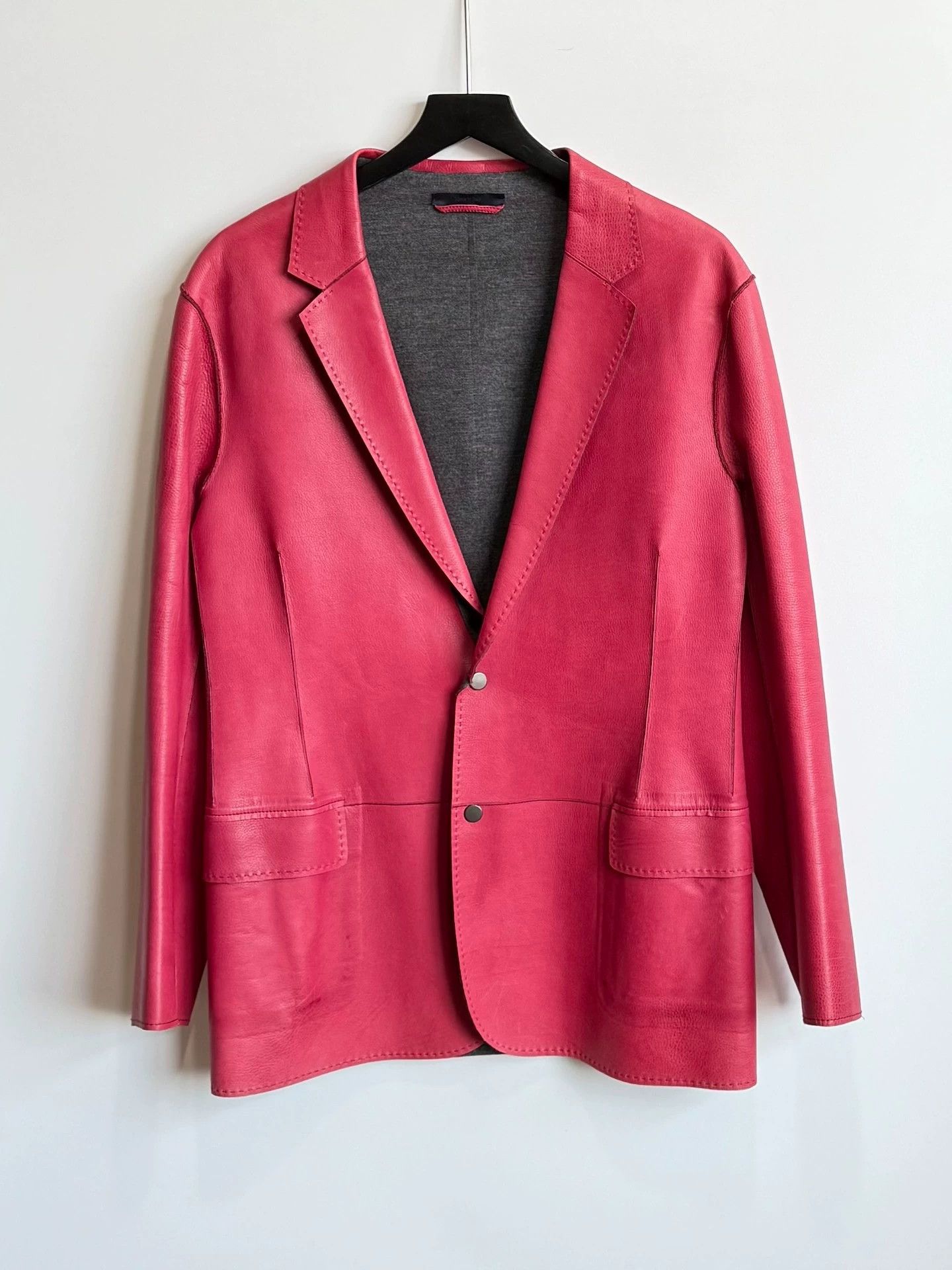 Lanvin Red Leather Suit Jacket 50