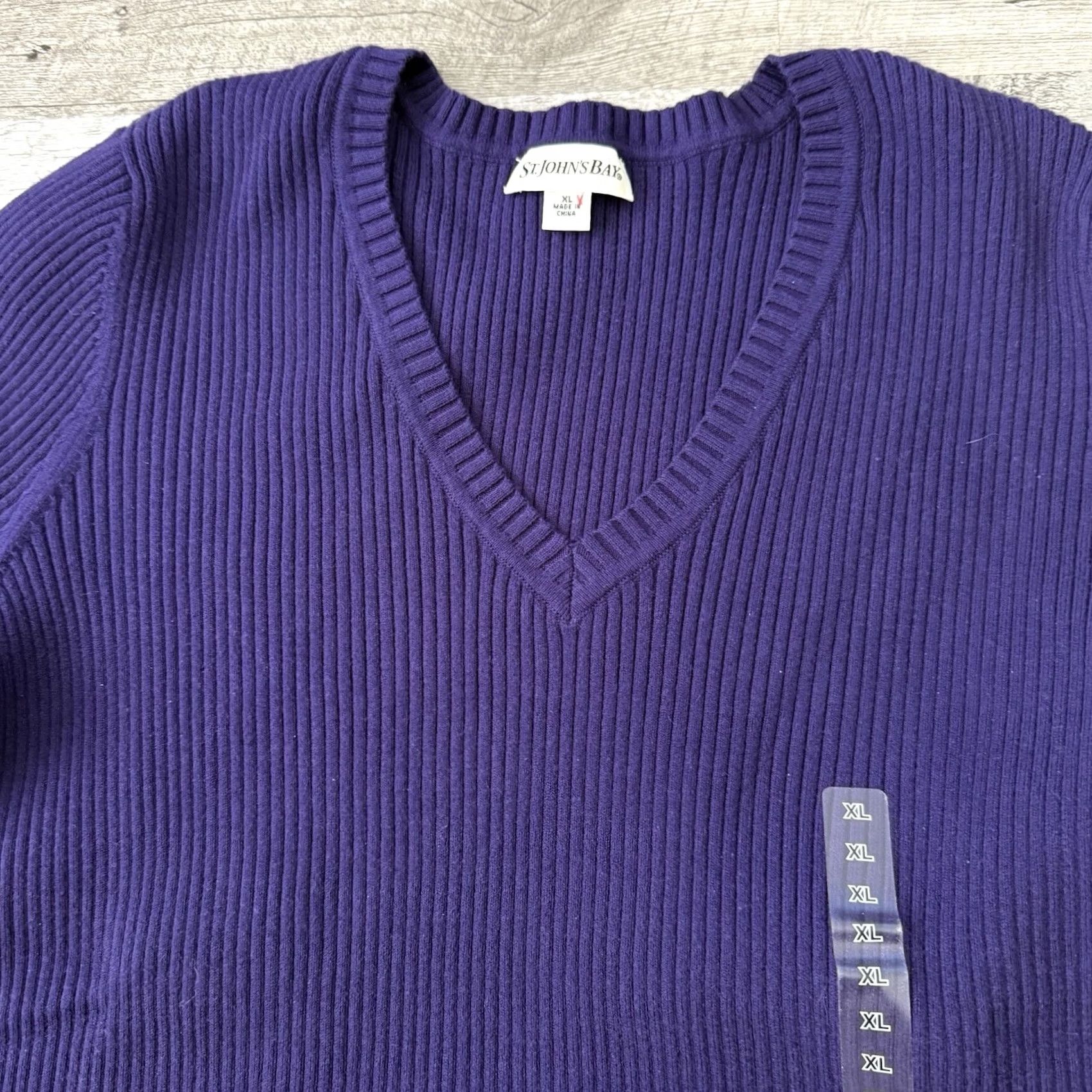 Vintage St. John's Bay Ribbed V-Neck Sweater Womens XL Purple Cotton Nylon Pullover NEW Size XL / US 12-14 / IT 48-50 - 8 Thumbnail
