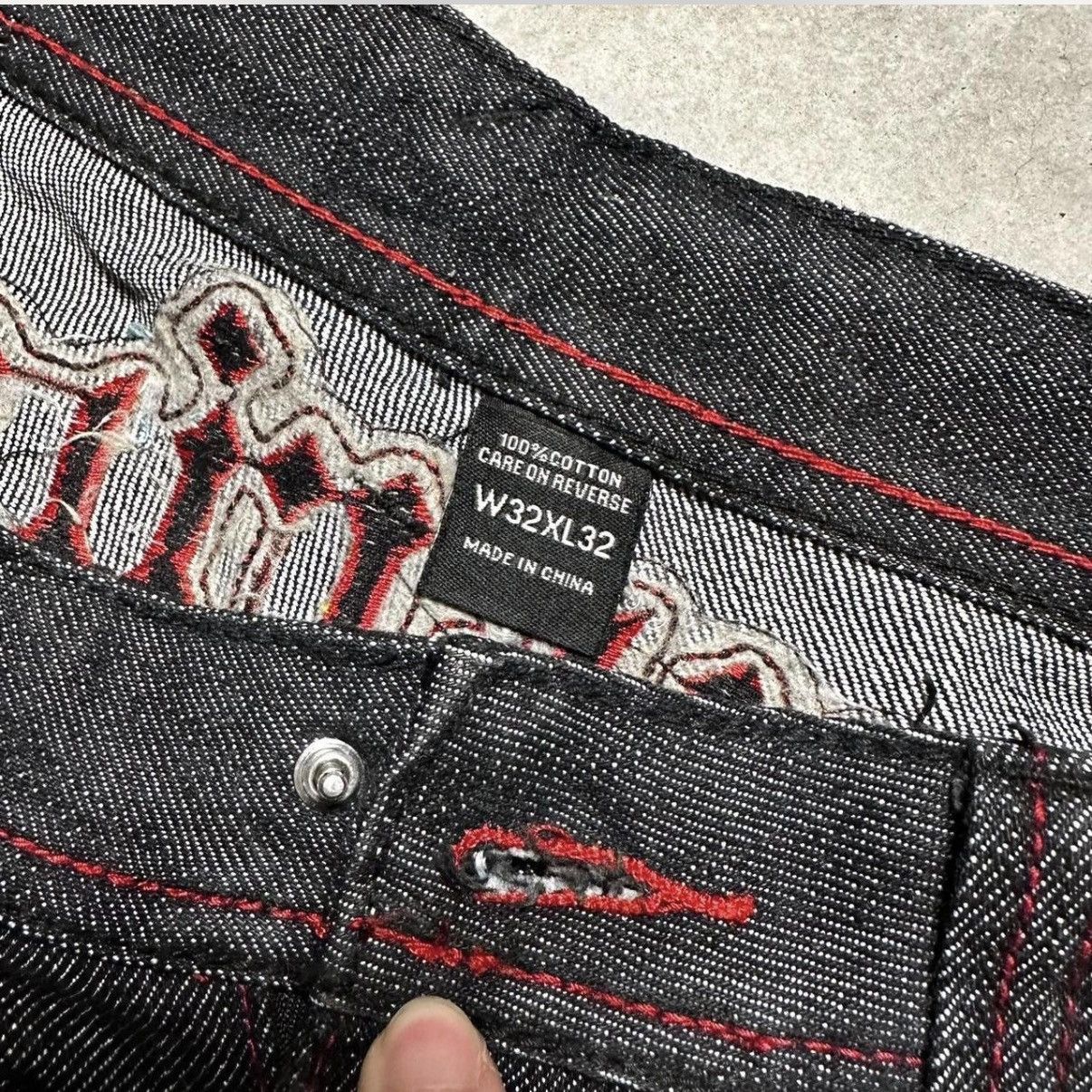 Other Y2K back/red denim jeans with cross and angel wing Size US 32 / EU 48 - 3 Thumbnail