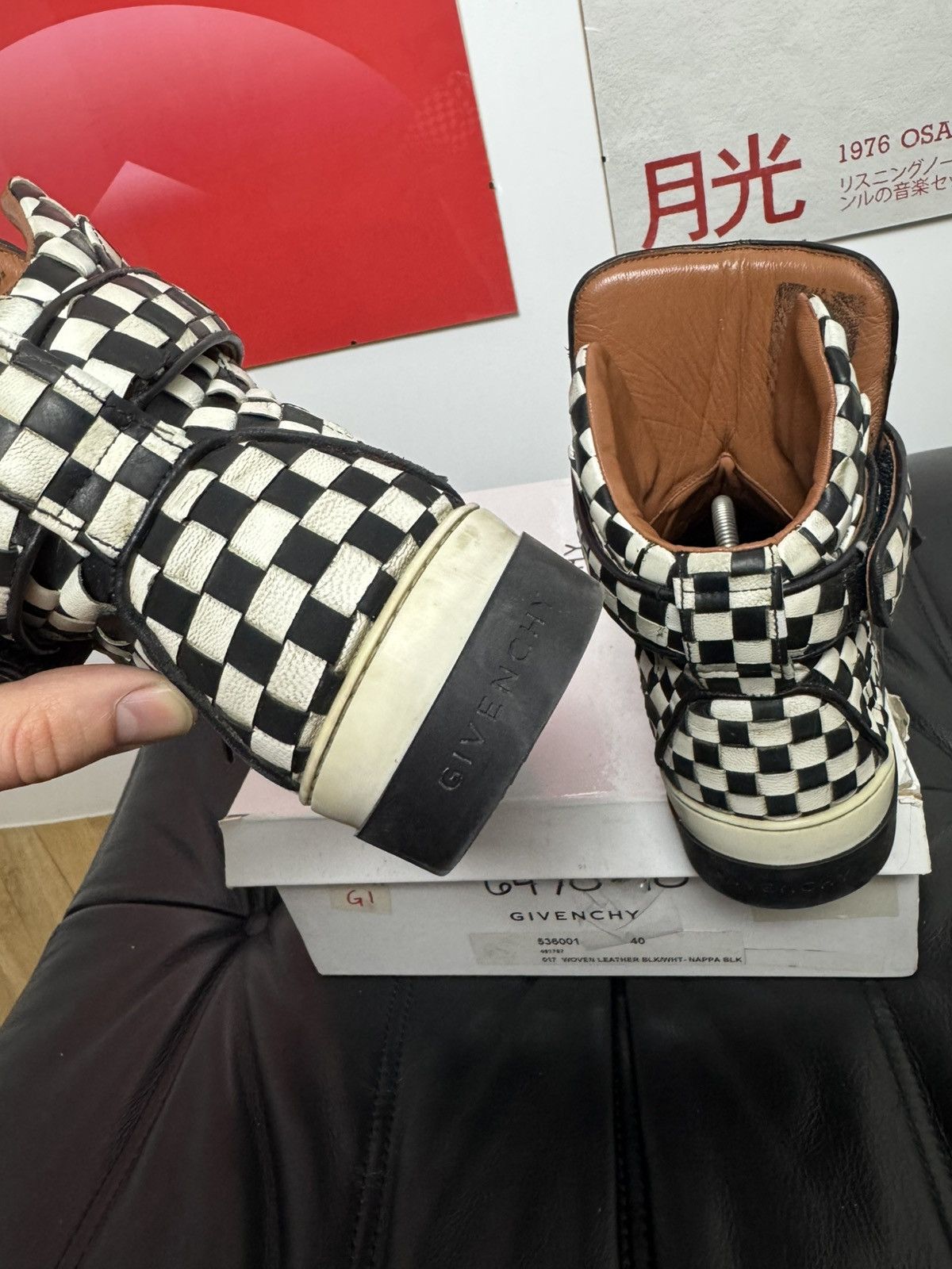 Givenchy Givenchy Tyson High-Top Sneakers Woven Leather Checkerboard Size US 7.5 / EU 40-41 - 6 Thumbnail