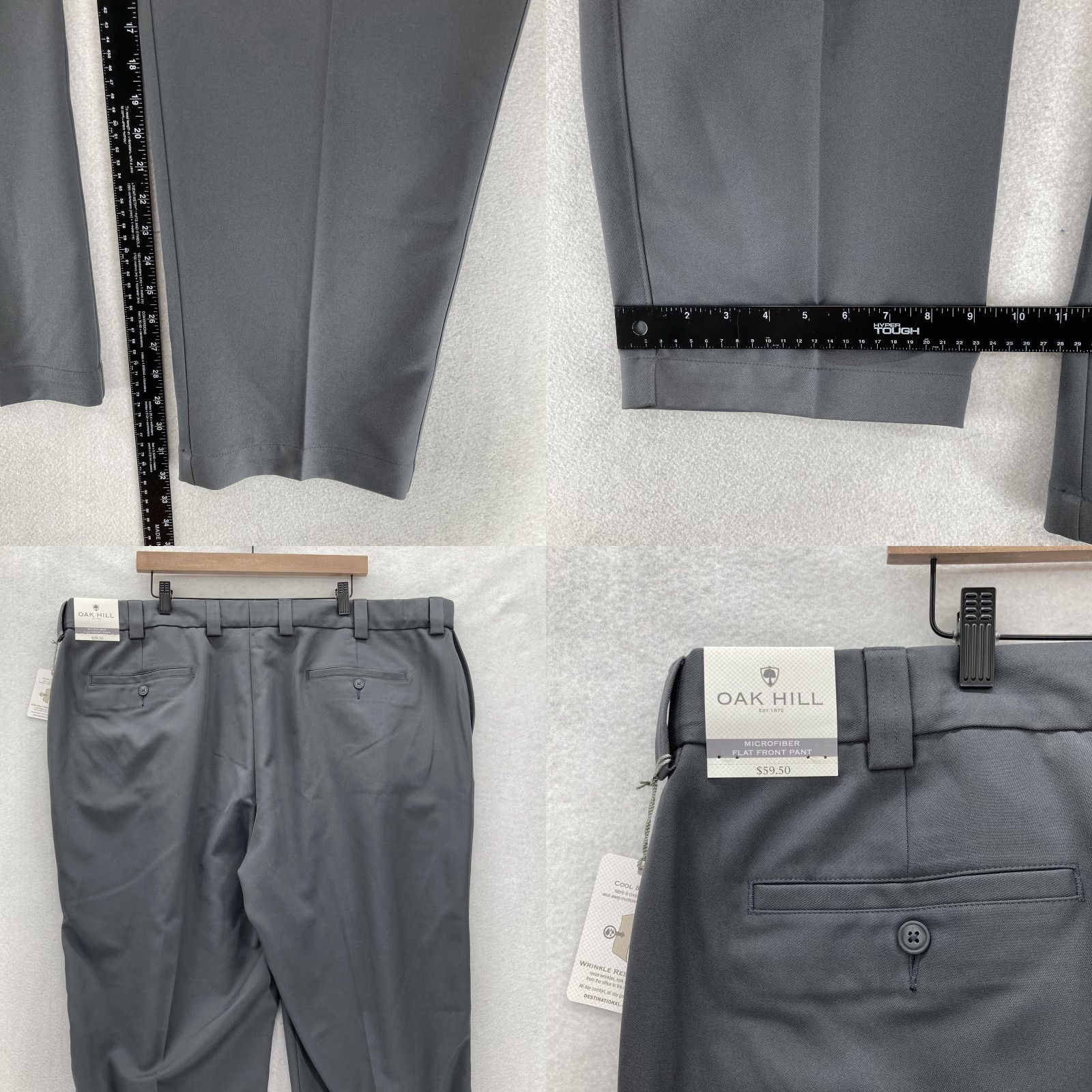 Vintage Oak Hill Pants Mens 48x32 Gray Flat Front Wrinkle Resistant Stay Cool Microfiber Size US 32 / EU 48 - 8 Thumbnail