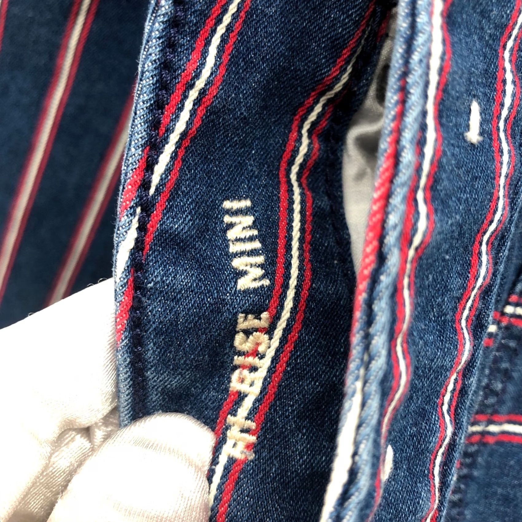 Vintage VINTAGE American Eagle Hi-Rise Mini Skirt Womens 4 Long Blue Red Striped Frayed Size 27" / US 4 / IT 40 - 5 Thumbnail