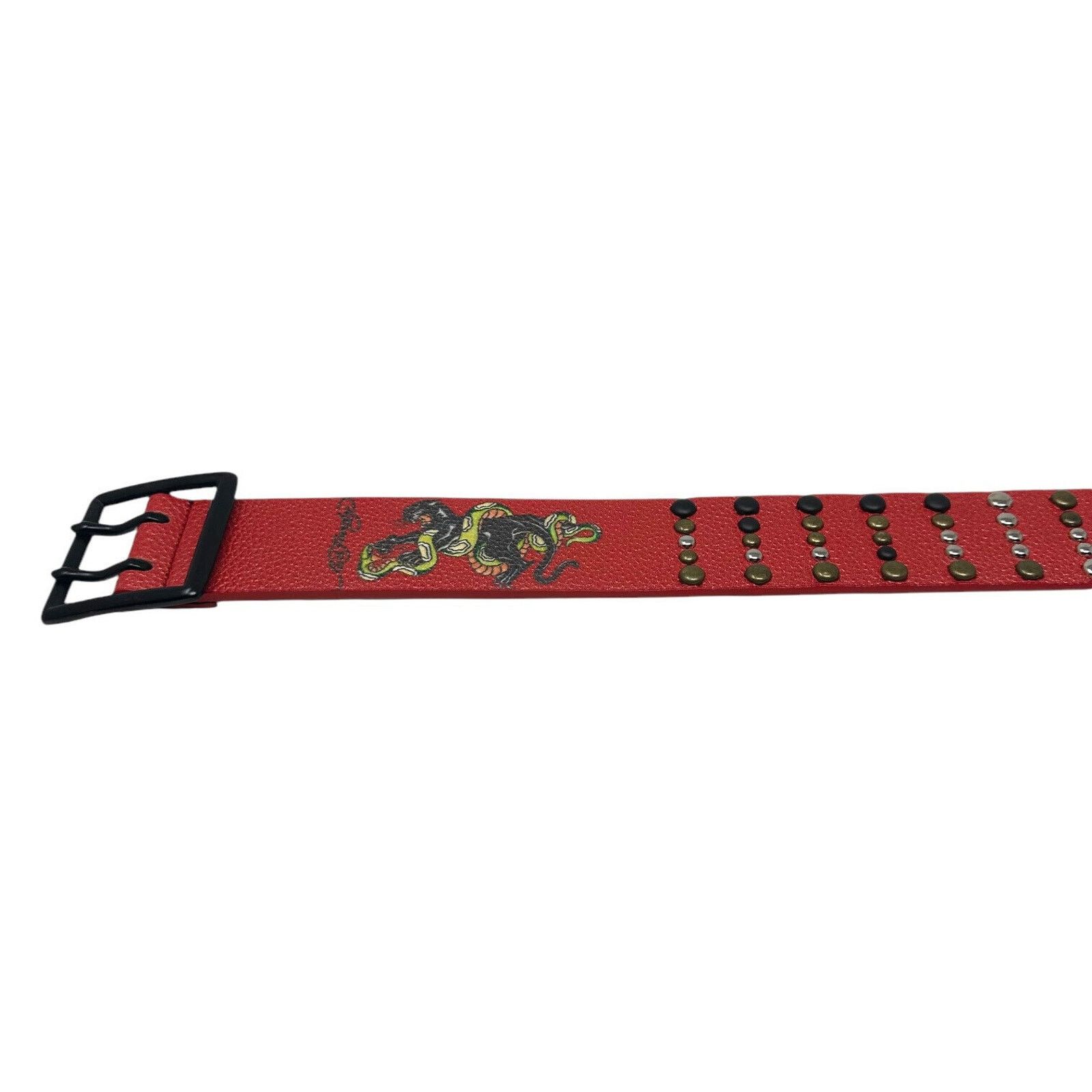 Ed Hardy Ed Hardy Men's Panther Print Red Belt With Rivet Studs Size 38 - 7 Thumbnail