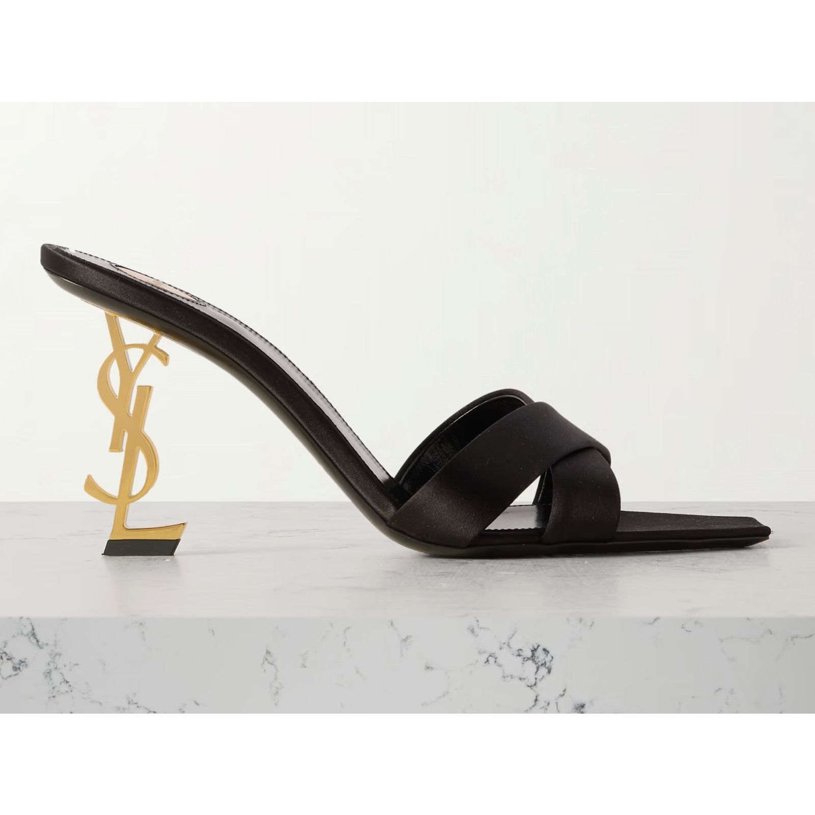 Yves Saint Laurent Saint Laurent Opyum 85 Sandal Black Satin Gold YSL Heel Size US 6.5 / IT 36.5 - 3 Thumbnail