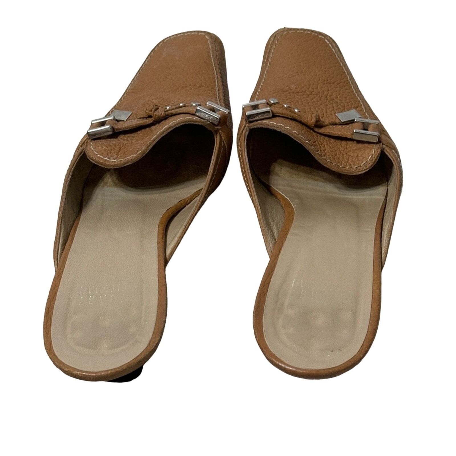 Stuart Weitzman STUART WEITZMAN Square Toe Tan Leather Loafer MULES Size US 7 / IT 37 - 4 Thumbnail