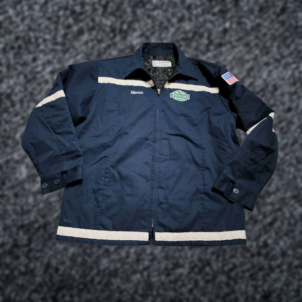 Vintage Mens L Aramark Softshell Jacket Insulated Distressed Blue Working Casual Wear 90s Logo Pockets Water Resistant Wind-Resistant Fall Winter Spring Size US L / EU 52-54 / 3 - 1 Thumbnail