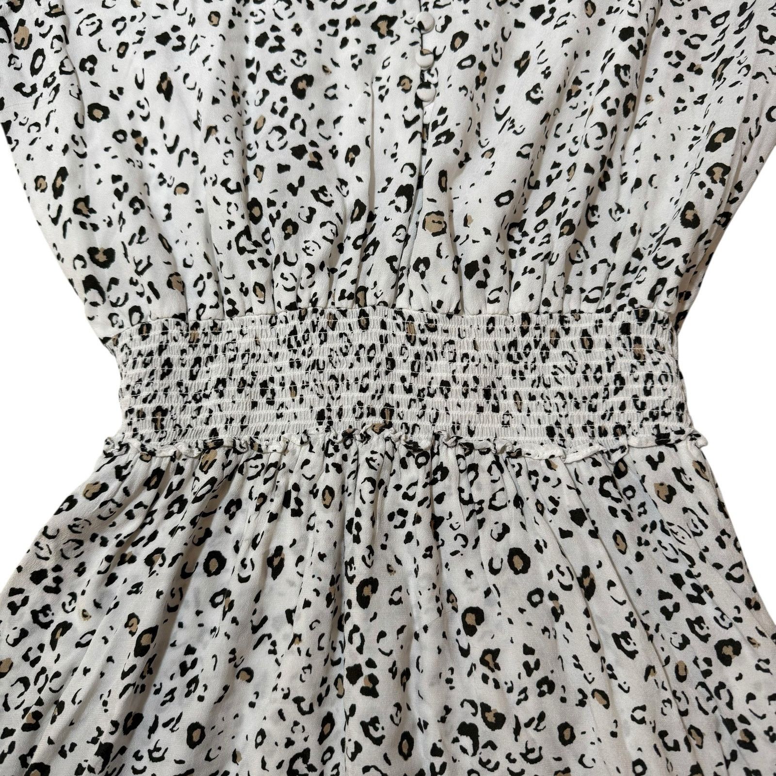 Rails Rails Karla Dress Smocked White Mocha Leopard Print Small Size S / US 4 / IT 40 - 7 Thumbnail