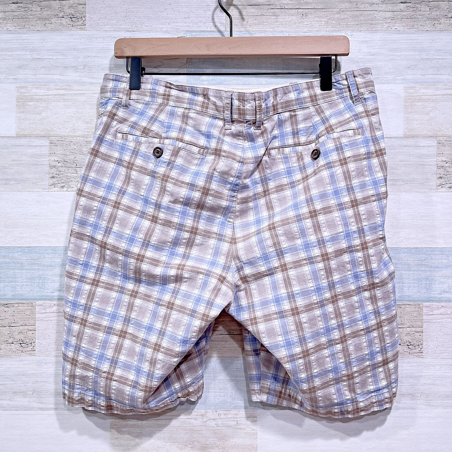 Tommy Bahama Tommy Bahama Seersucker Shorts Blue Brown Plaid Mens 33 Size US 33 - 4 Thumbnail
