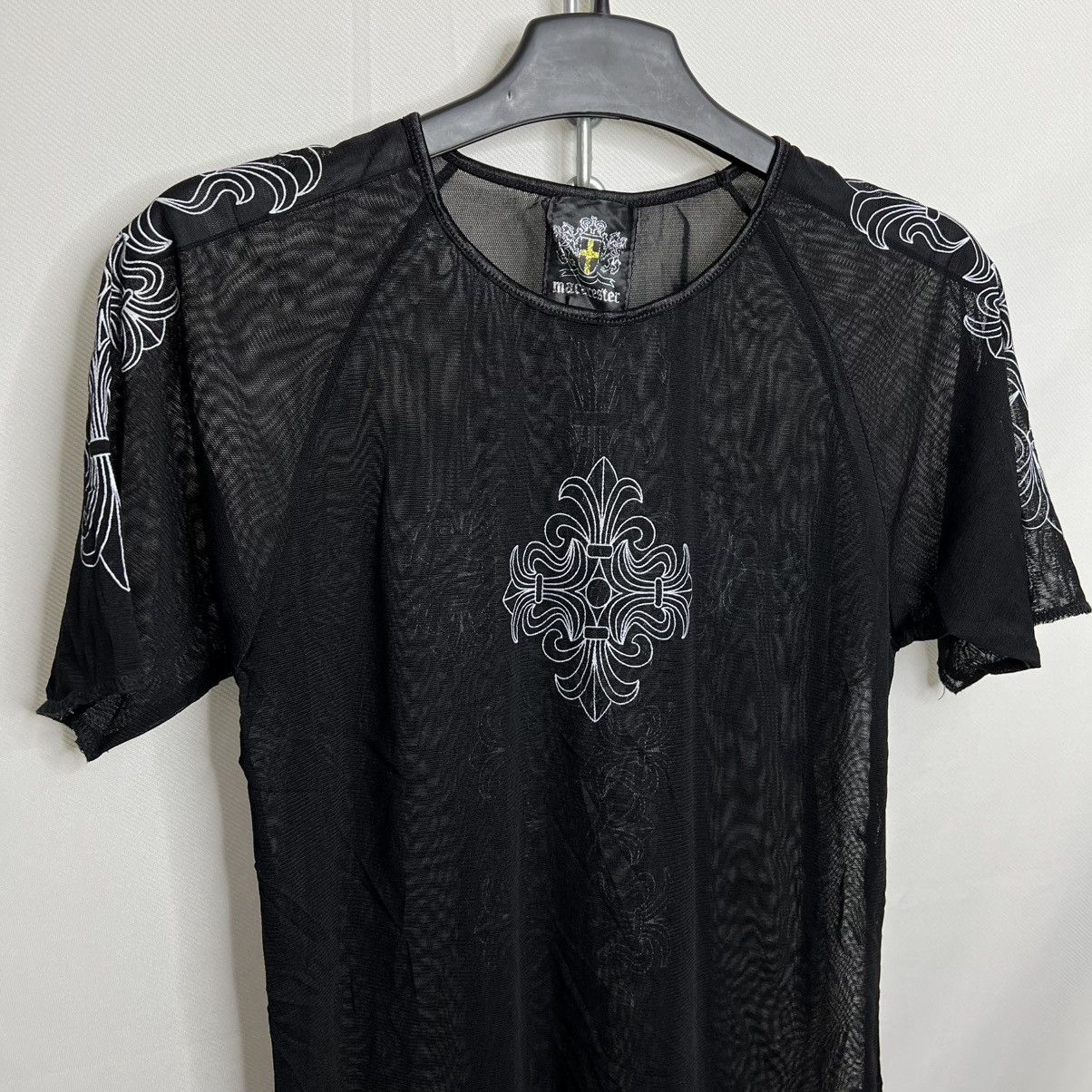 Japanese Brand MACARESTER BLACK EMBROIDERED CROSS MESH T-SHIRT Size US M / EU 48-50 / 2 - 9 Thumbnail