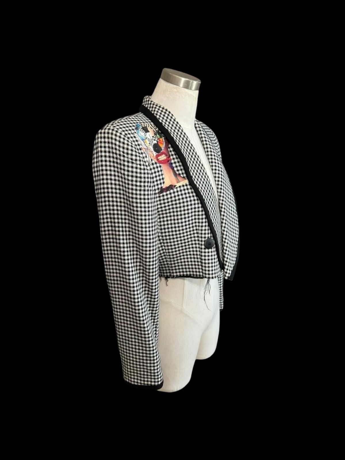 Handmade × Vintage Vintage 1980s up cycled black-and-white cropped blazer. Size M / US 6-8 / IT 42-44 - 2 Thumbnail