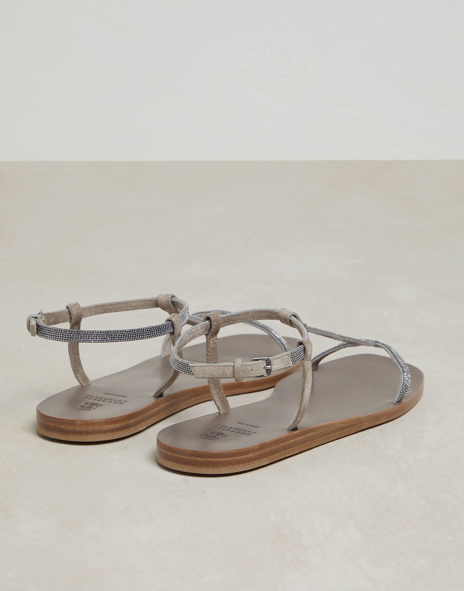 Brunello Cucinelli o1y0725 Ankle Strap Leather Sandals in Light Gray/Beige Size US 8.5 / IT 38.5 - 3 Thumbnail