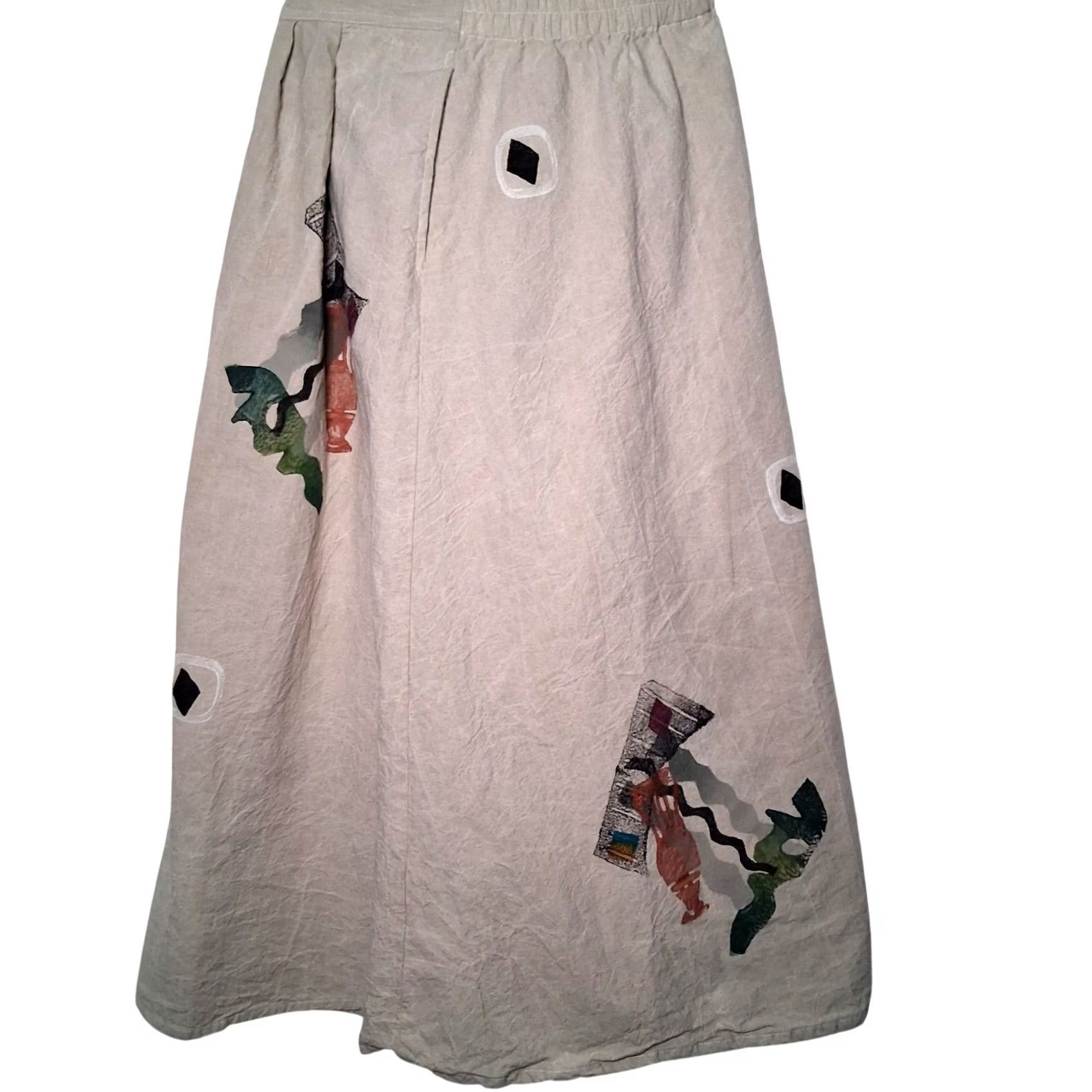 Vintage Play Alegre Skirt S Natural Hand Painted Wearable Art To Wear Lagenlook Artsy Size 28" / US 6 / IT 42 - 4 Thumbnail