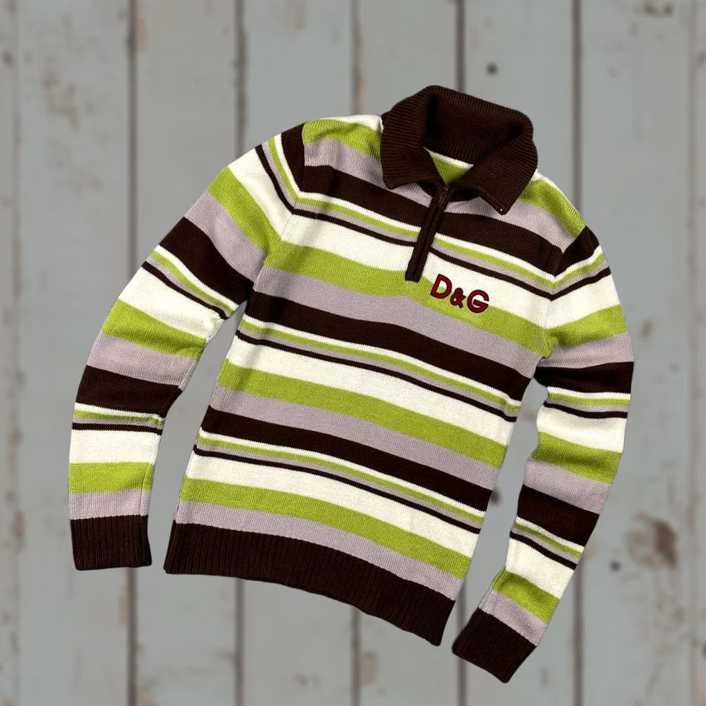 Dolce & Gabbana VINTAGE Dolce&Gabbana Knit Striped Sweater 1/4 Zip