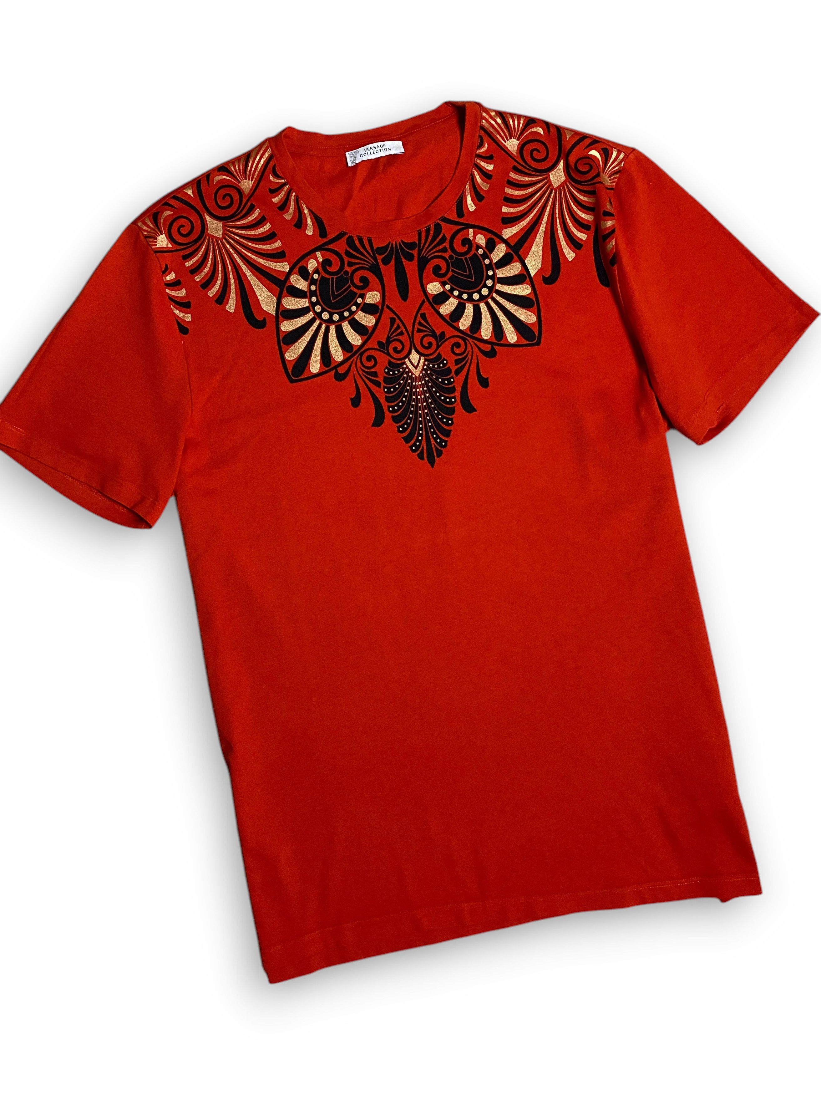 Versace Versace Red Gold Baroque Graphic Print Cotton T Shirt Tee Size US M / EU 48-50 / 2 - 2 Thumbnail