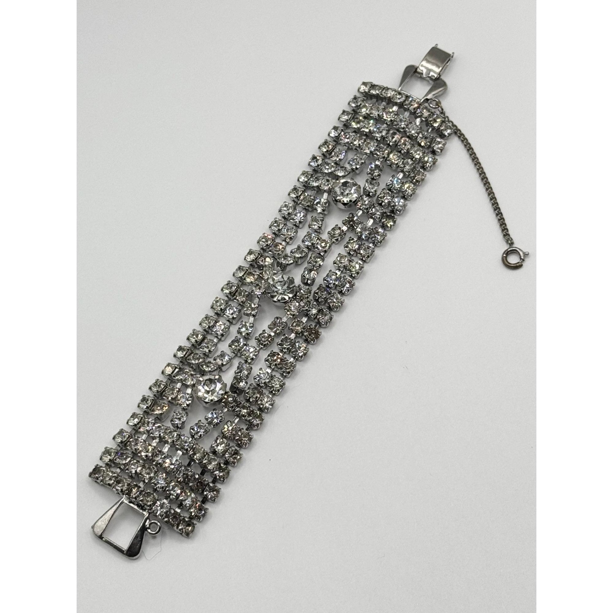 Vintage Vintage Oversized Wide Glass Rhinestone Bracelet Hollywood R Size ONE SIZE - 1 Thumbnail