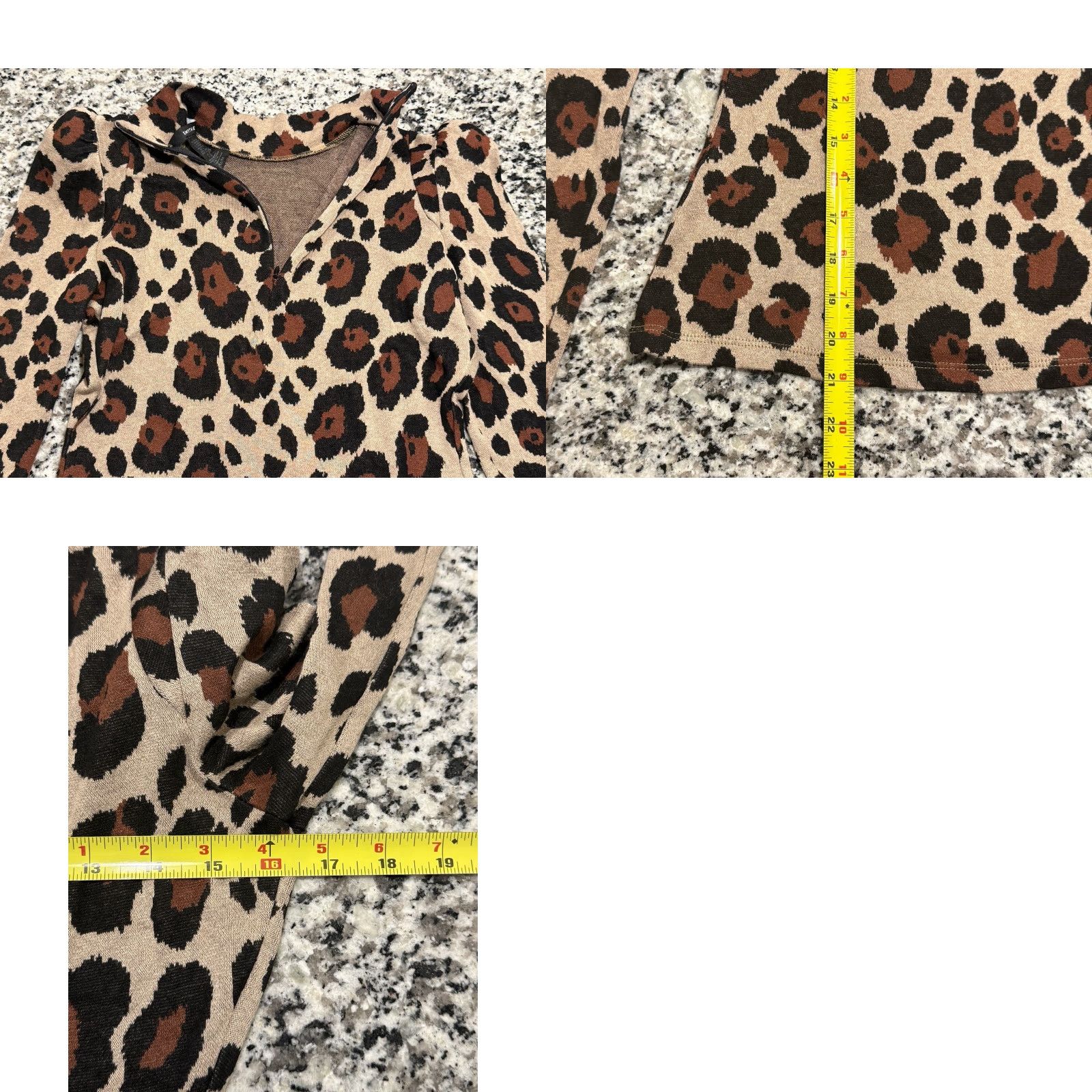 SMYTHE Smythe Blouse Shirt Animal Print Pouf Shoulder Mock Neck Puff Sleeve Small M Tan Brown Black Womens Regular Included Size M / US 6-8 / IT 42-44 - 8 Thumbnail
