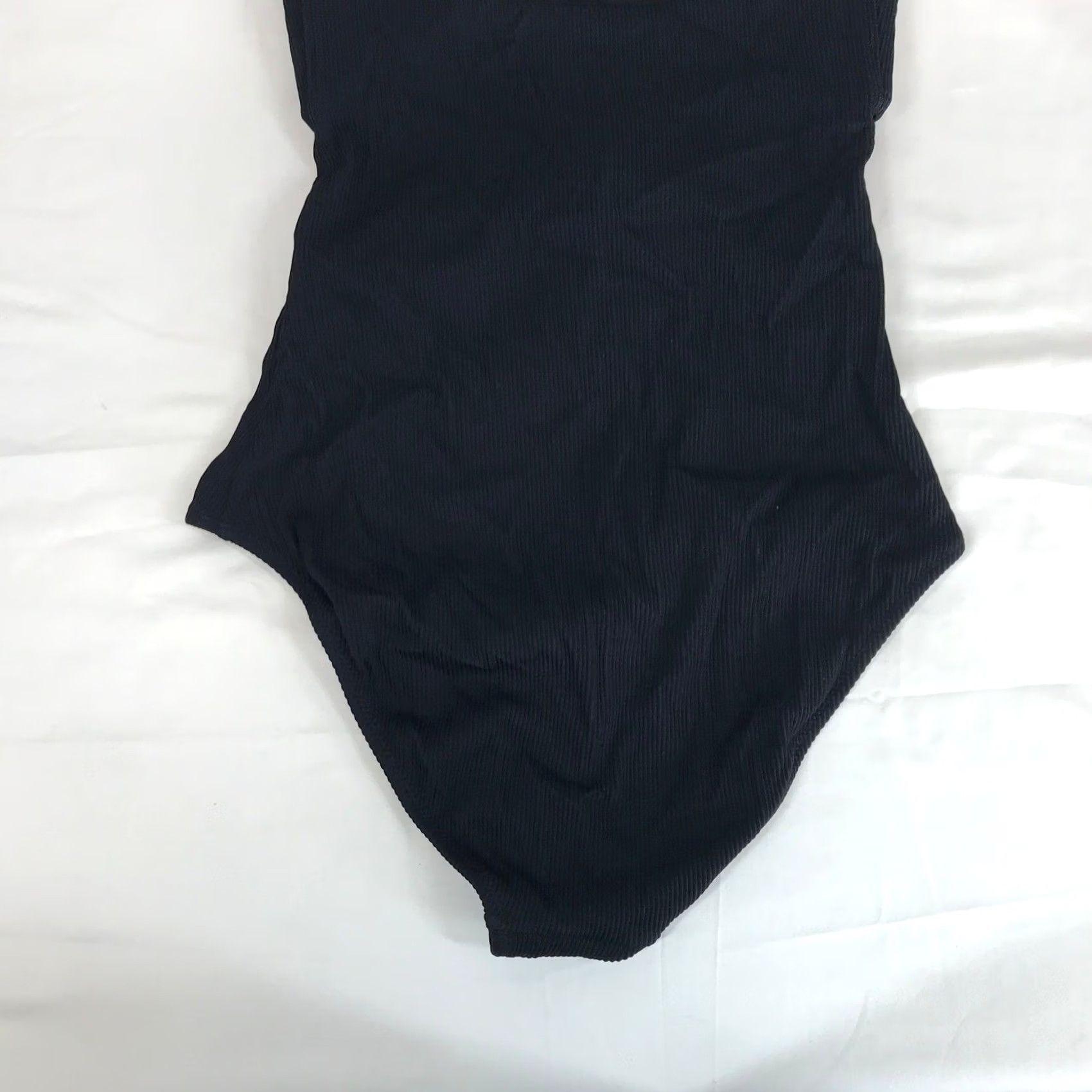 Vintage Aerie Black Ribbed One Piece Swimsuit Cutout Tie Front Full Coverage S Size ONE SIZE - 6 Thumbnail