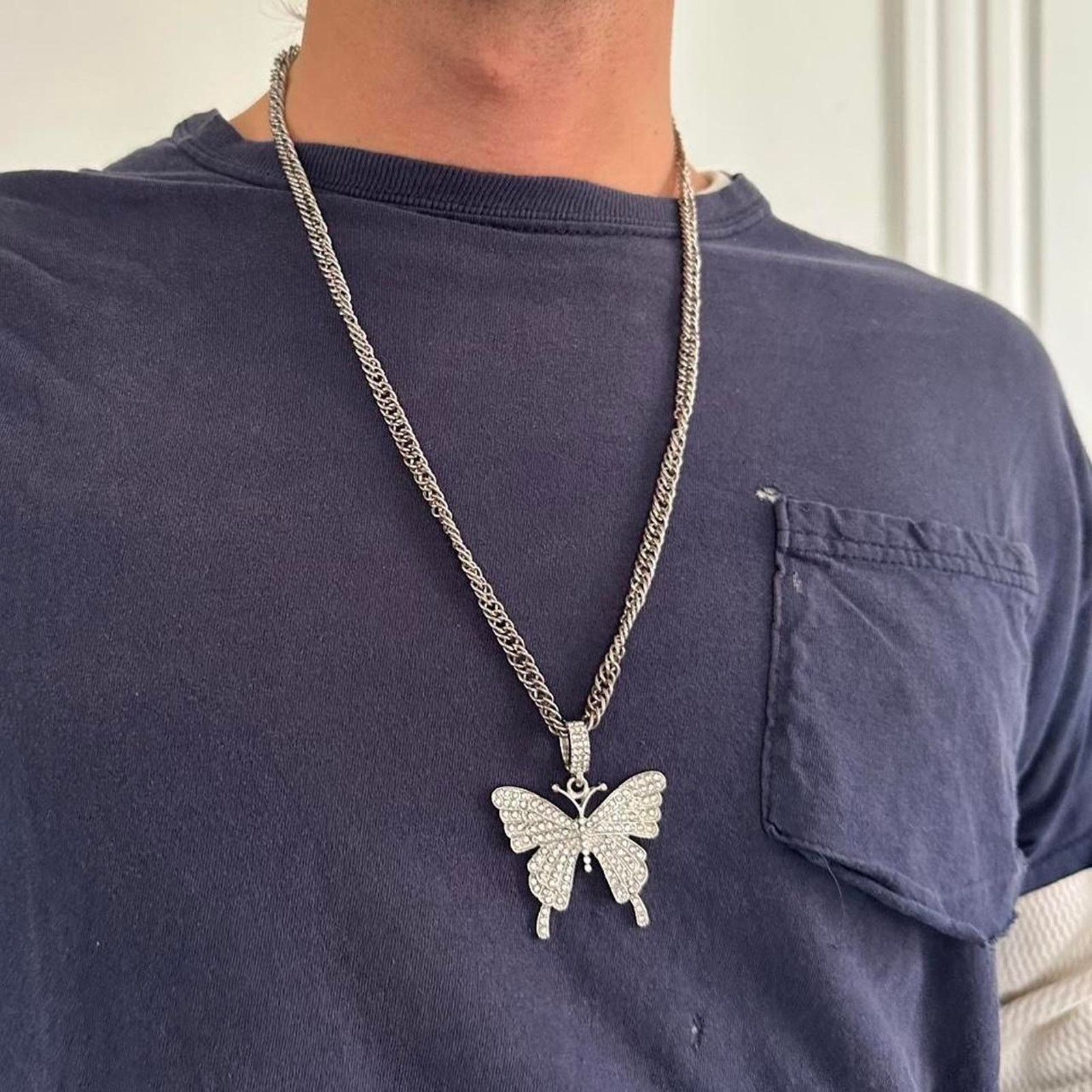 Other 24” Silver Butterfly Rhinestone Studded Necklace Pendant Size ONE SIZE - 7 Thumbnail