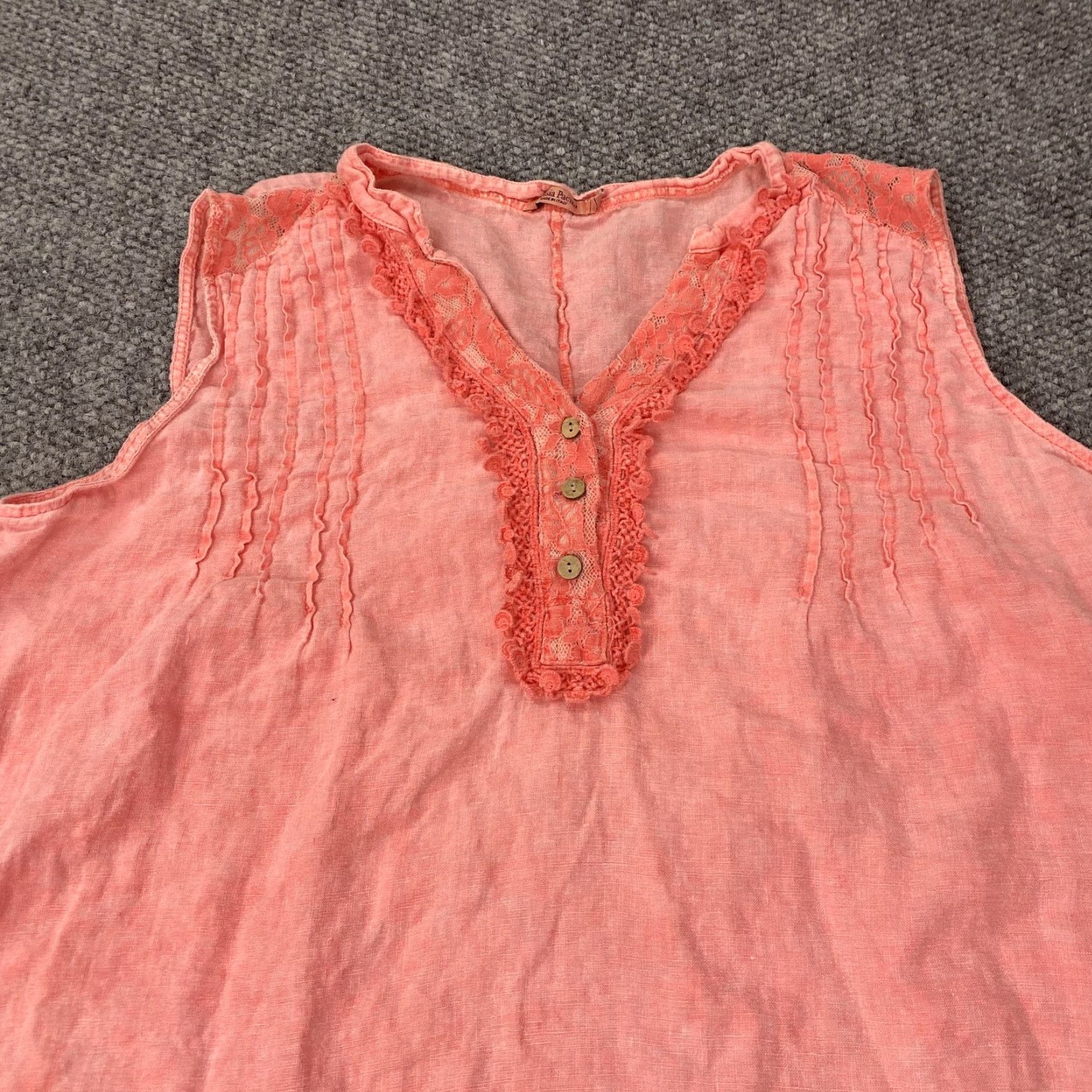 Vintage Alessia Pacini Shirt 2X Coral Linen Lace Sleeveless Tunic Flowy Italy Womens Size XXL / US 16-18 / IT 52-54 - 2 Thumbnail