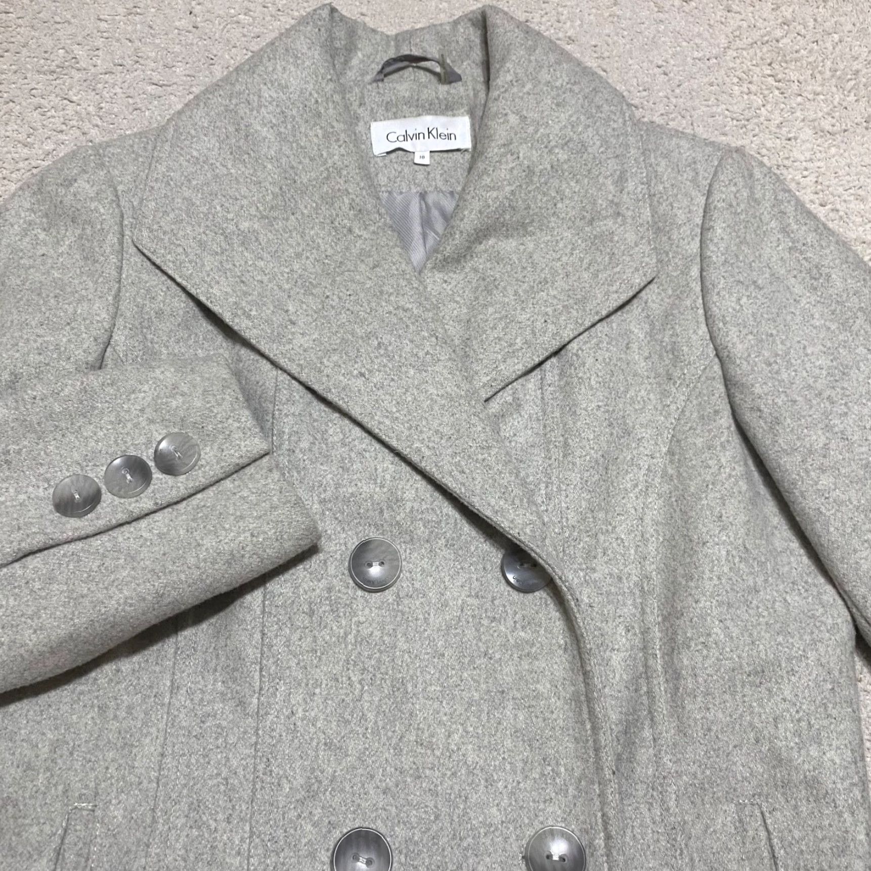 Calvin Klein Calvin Klein Womens sz 10 Coat Gray Wool Blend Double Breasted Button Up Size L / US 10 / IT 46 - 6 Thumbnail