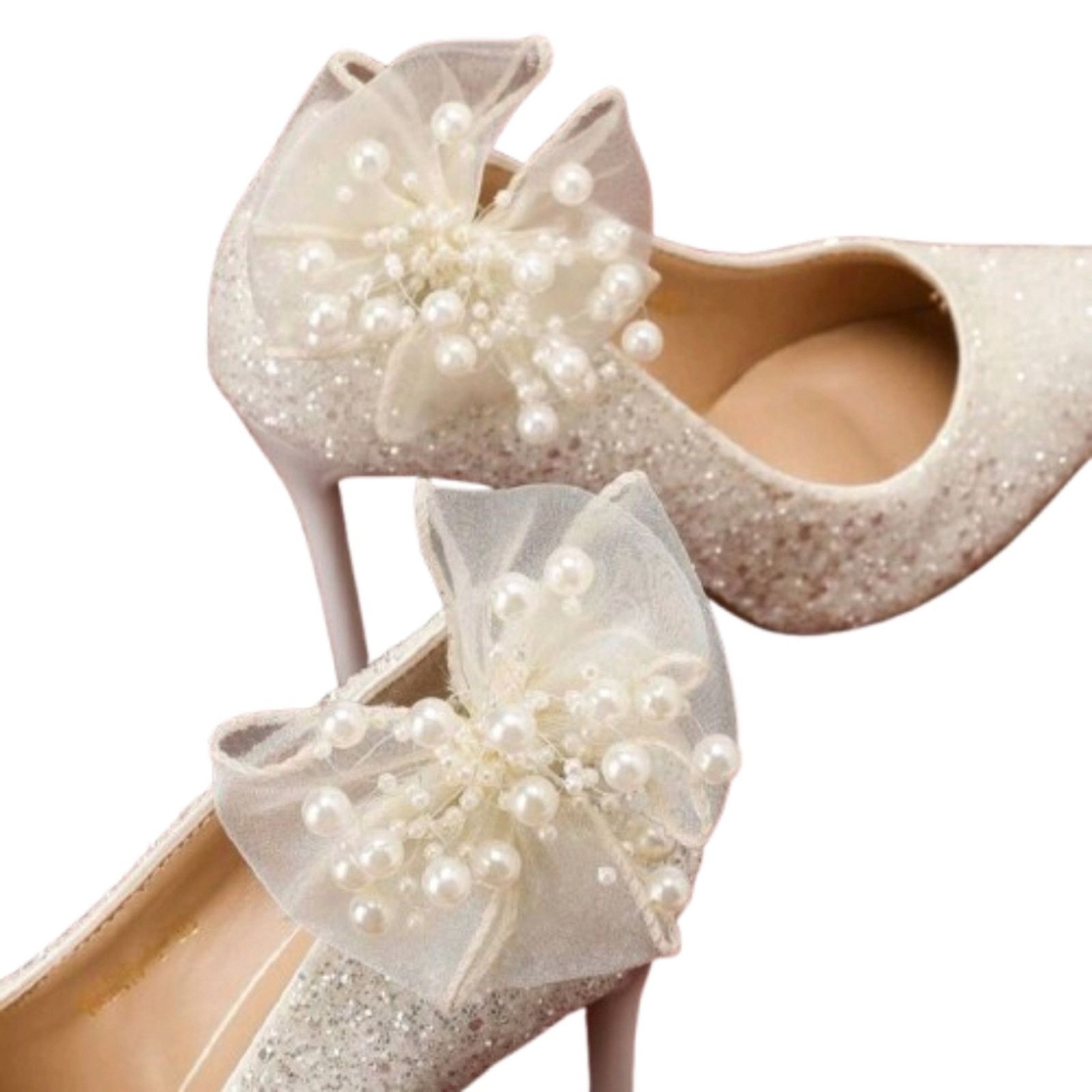 Other ELEGANT ☆ CREAM ORGANZA BOWS with PEARLS ☆ SHOE CLIPS ☆ NIP Size US 4 / IT 34 - 2 Thumbnail