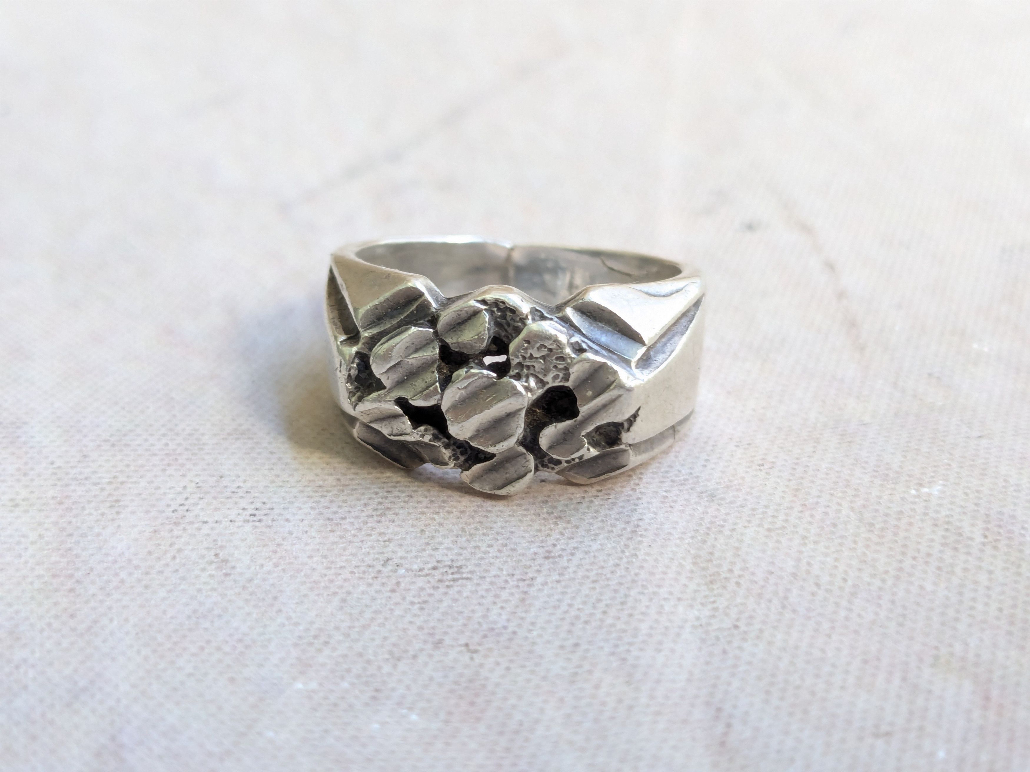 Jewelry Vintage Sterling Silver Nugget Ring 9 Brutalist Size ONE SIZE - 3 Thumbnail