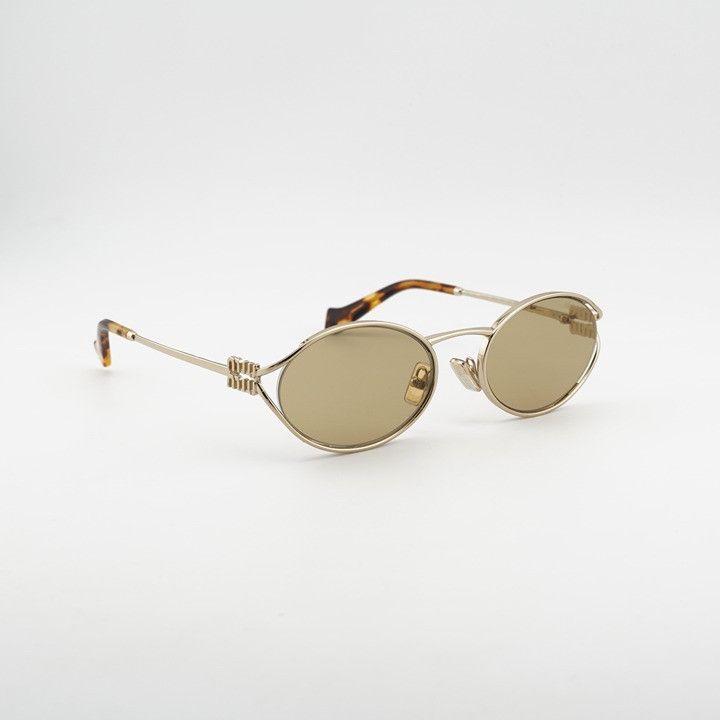 Miu Miu Miu Miu MU52YS ZVN10R Sunglasses Gold Oval Frame, Yellow Size ONE SIZE - 5 Thumbnail