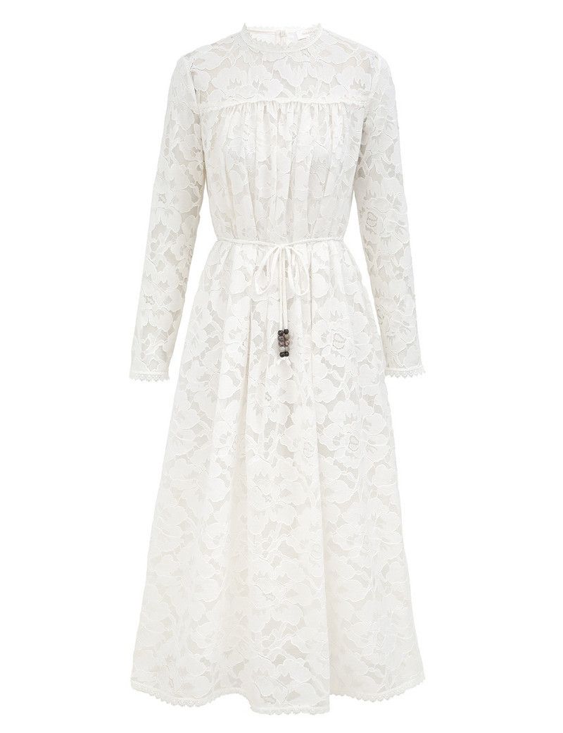Zimmermann oc11z0226 Illuminate Lace Maxi Dress In White Size L / US 10 / IT 46 - 1 Thumbnail