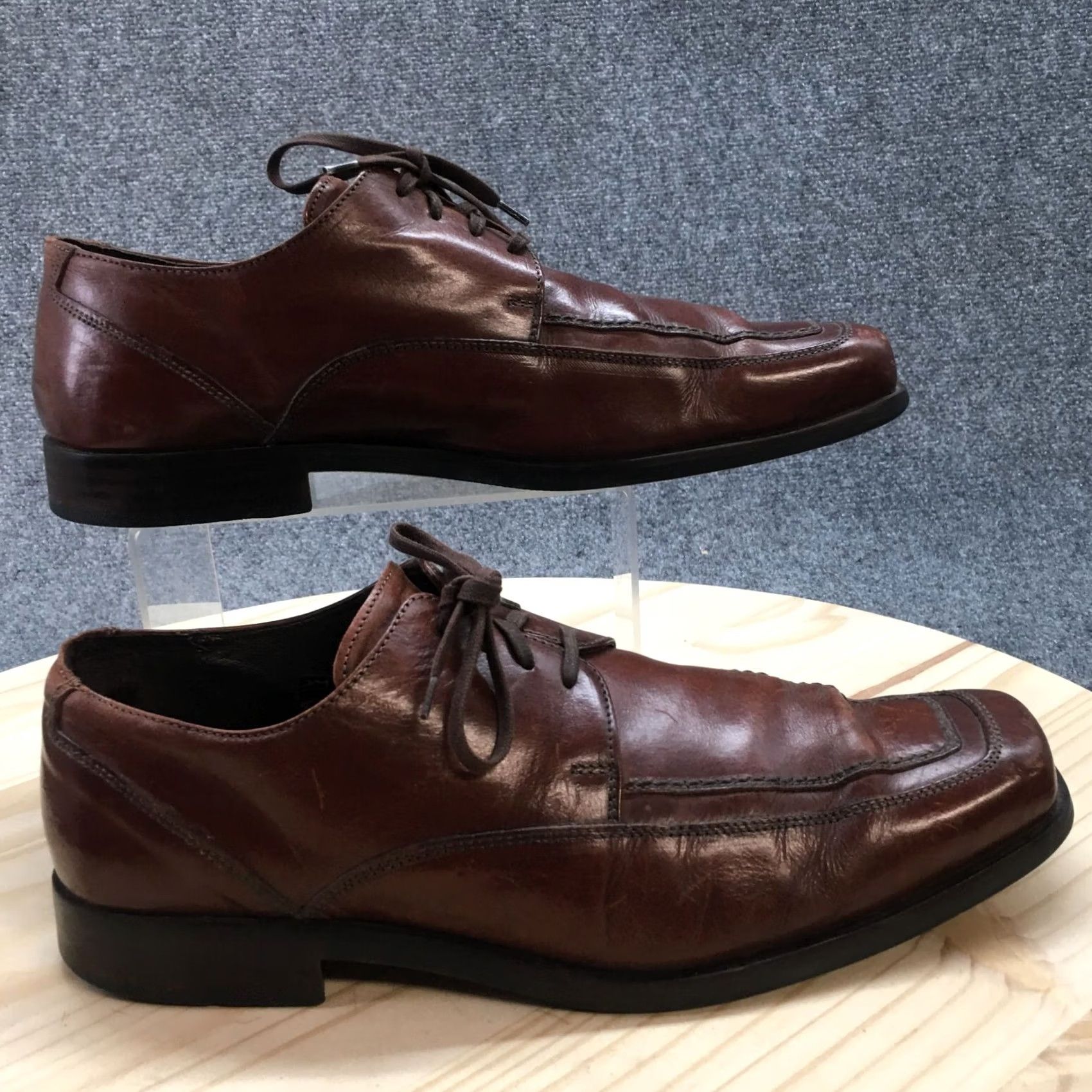 Vintage Bachrach Shoes Mens 10.5 Square Toe Oxford Casual Brown Leather Lace Up Low Top Size US M / EU 48-50 / 2 - 2 Thumbnail
