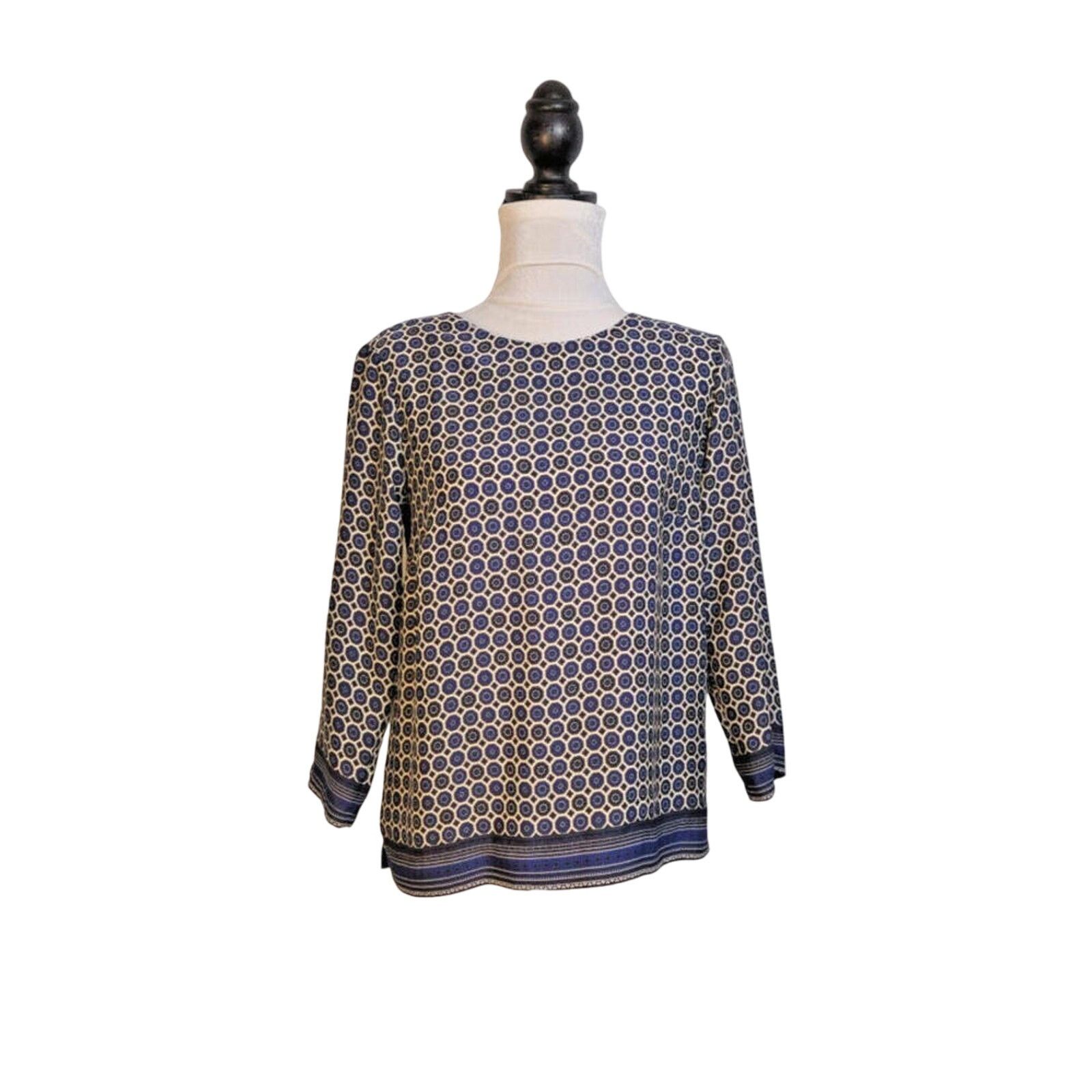 Other Kenar Blue Geometric Print 3/4 Sleeve Blouse XS Size XS / US 0-2 / IT 36-38 - 2 Thumbnail
