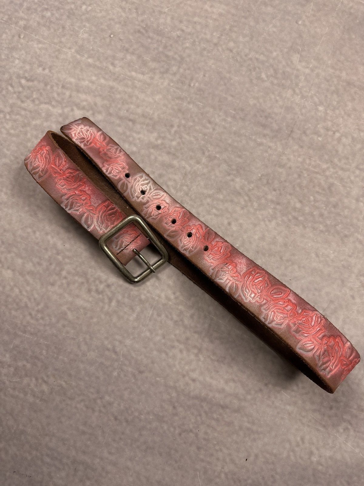Y2K LGB IfSixWasNine Style Rose Print Leather Belt