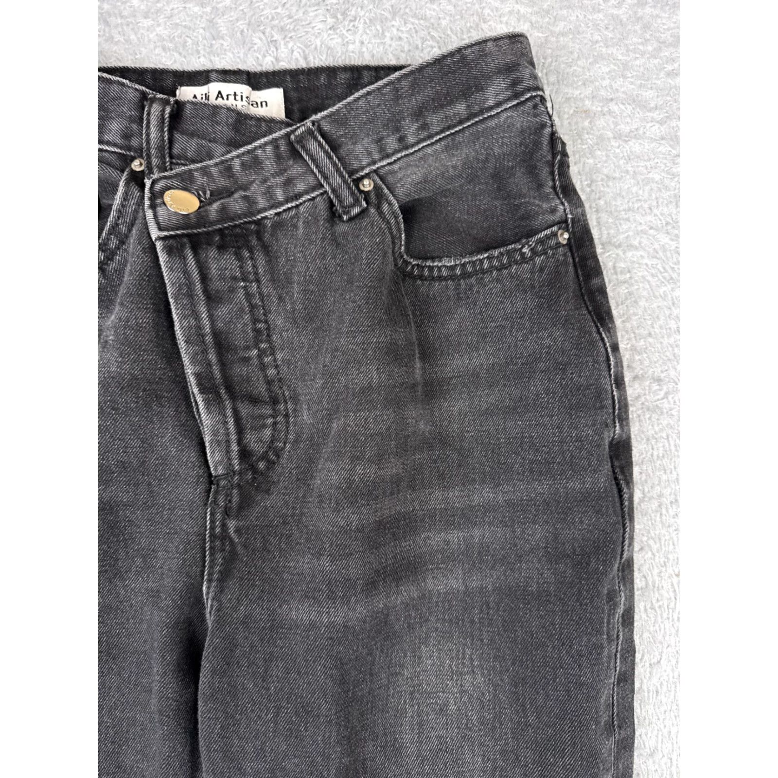Denime Aili Artisan Jeans Womens 24 Black Denim Wide-Leg 27in Inseam Cotton Medium Wash Retro Womens Size 42" / US 20 - 3 Thumbnail