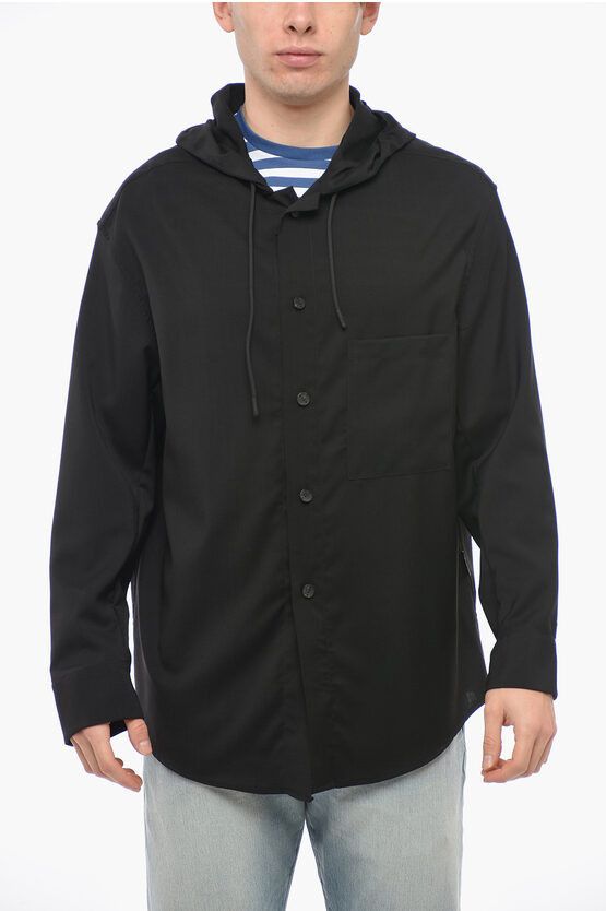 image of Hevo Wool Pescoluse Shirt With Hood in Black, Men's (Size Small)