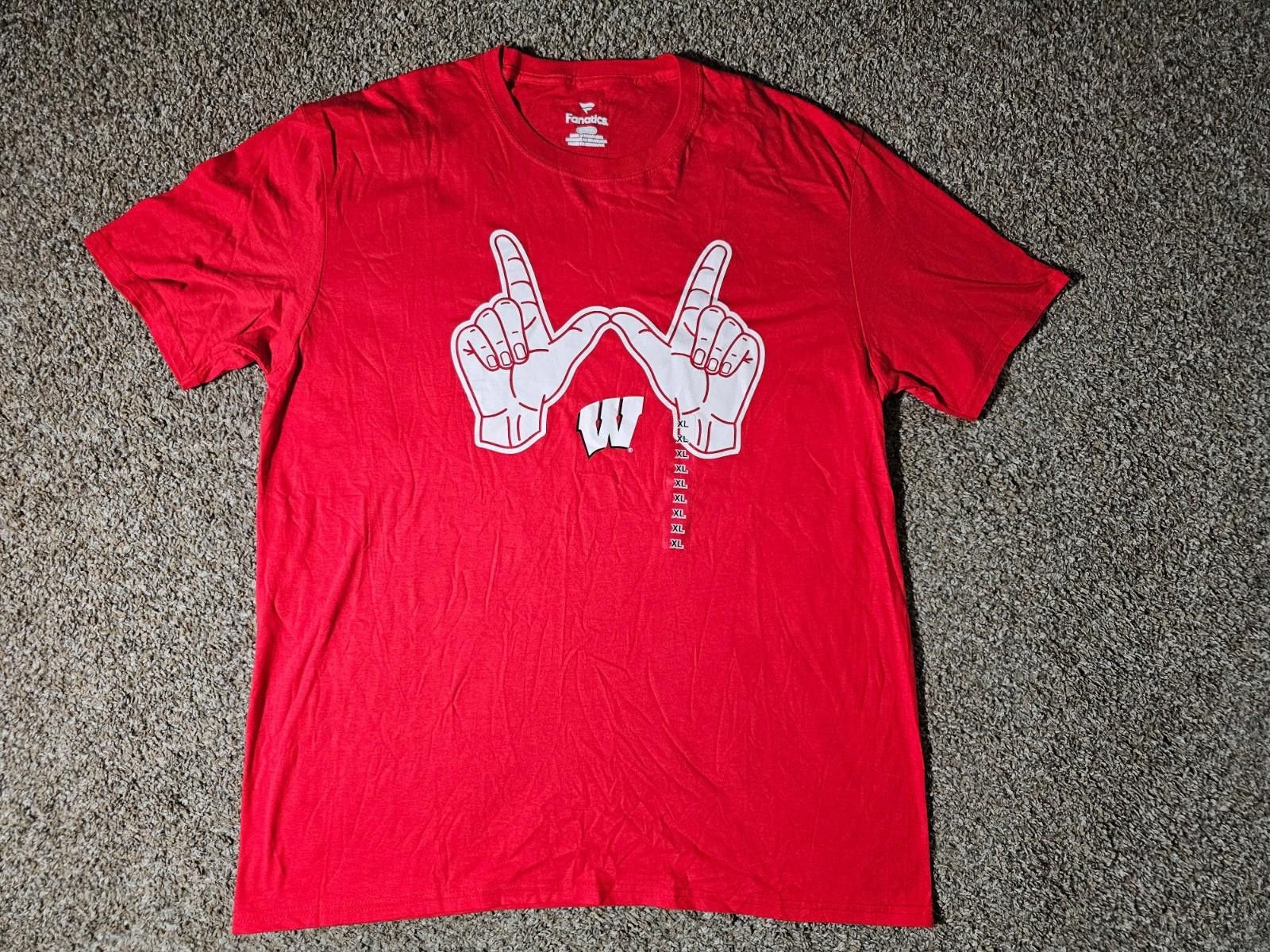 Designer Fanatics Wisconsin Badgers Finger W Red Tshirt XL Size ONE SIZE - 1 Thumbnail
