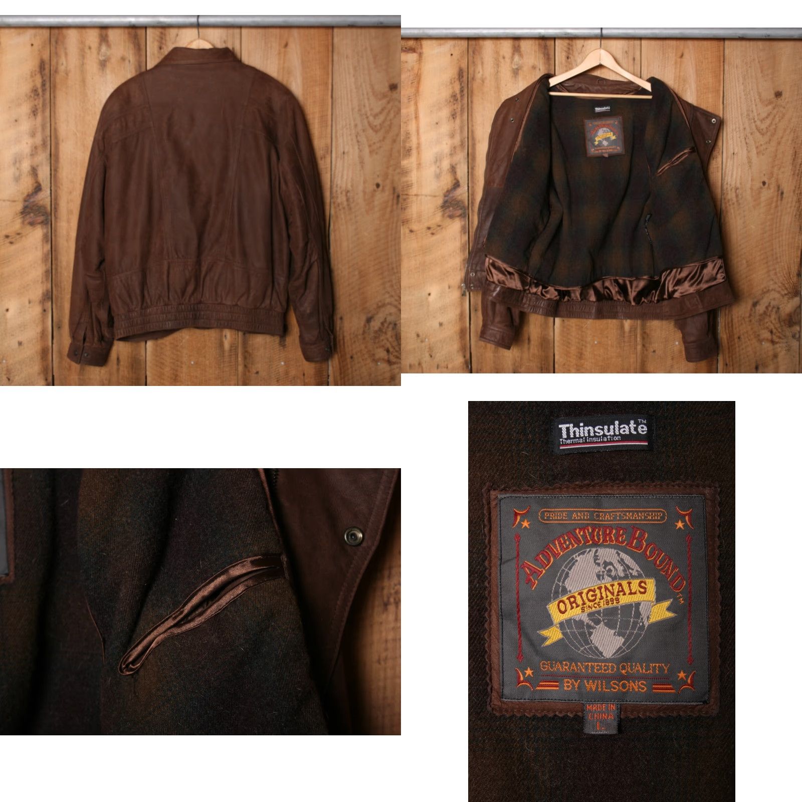 Vintage VINTAGE Wilsons Adventure Bound Leather Jacket Bomber Jacket w/ Zip-Out Liner Sz. L Brown Men Size US L / EU 52-54 / 3 - 8 Thumbnail