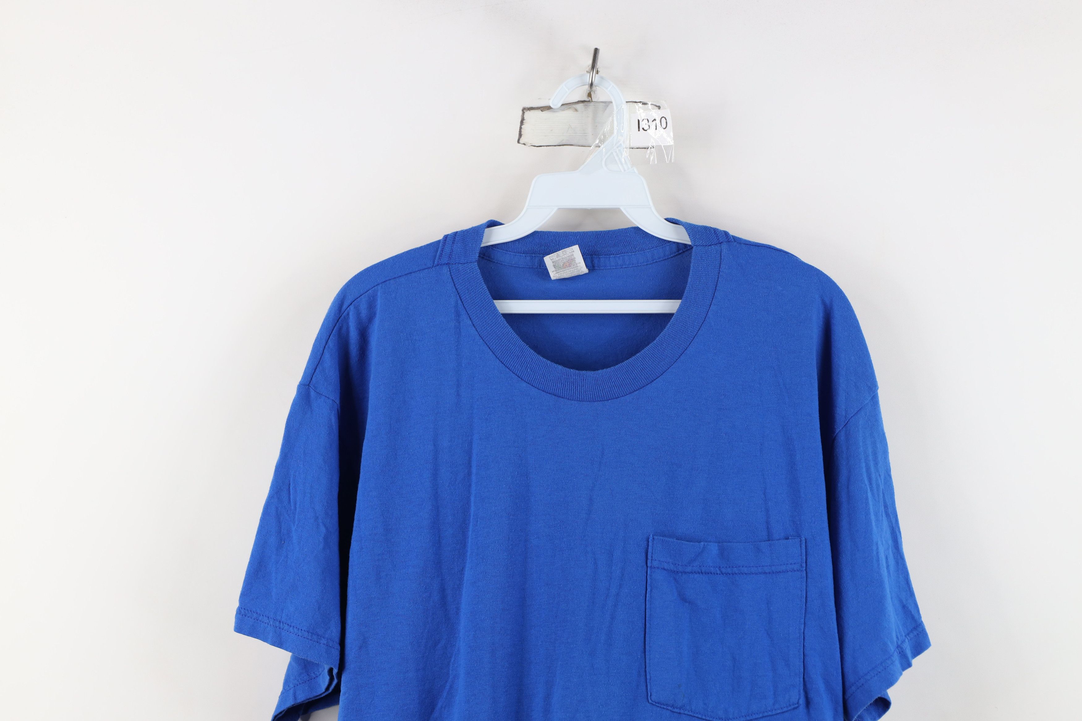 Vintage Vintage 90s Streetwear Blank Pocket T-Shirt Royal Blue Size US XL / EU 56 / 4 - 2 Thumbnail