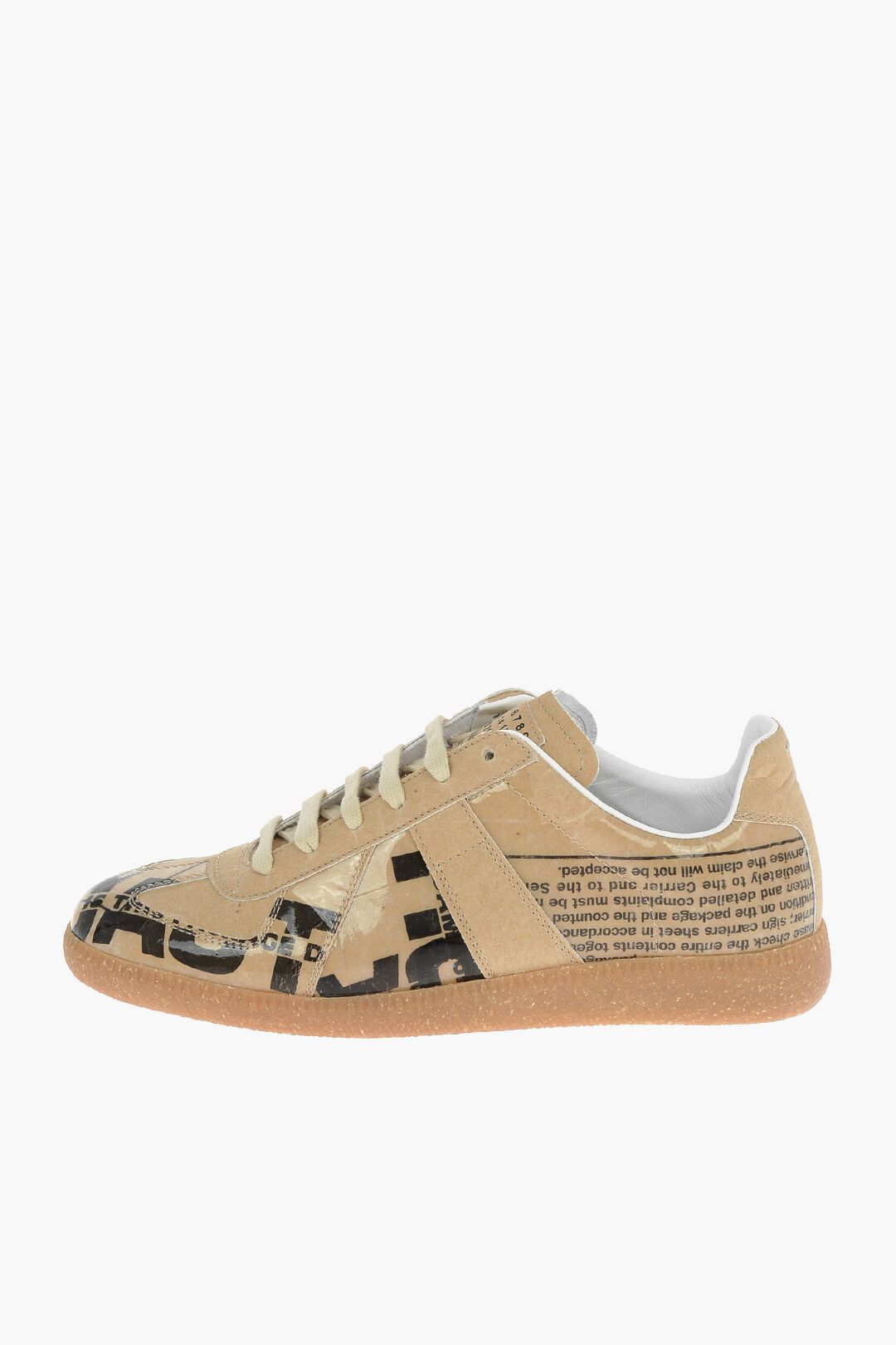 Pre-owned Maison Margiela Og1mm0424 Printed Leather Replica Sneakers In Beige